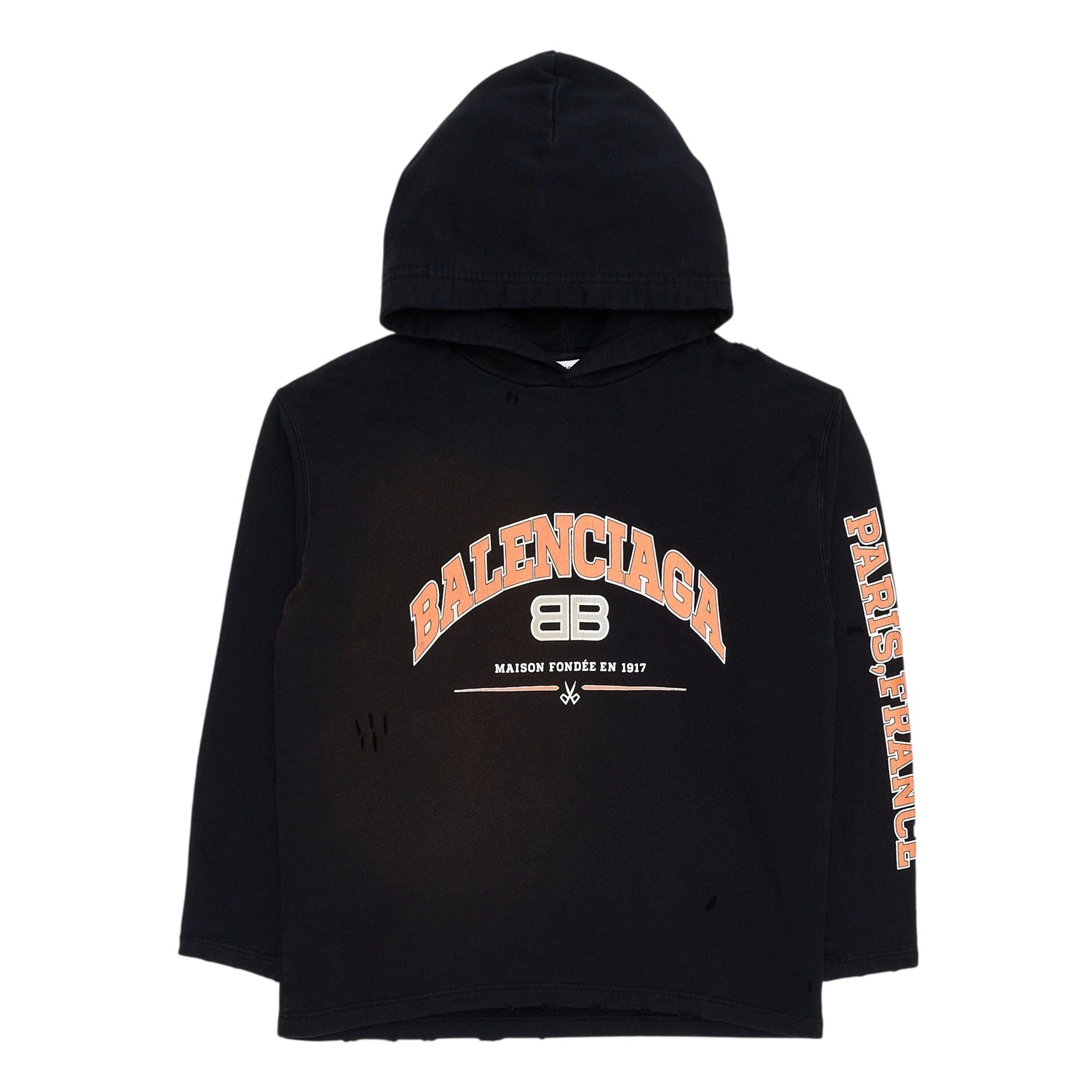 Balenciaga Maison Logo Light Destroy Vintage Hooded Sweatshirt Black Size US XS / EU 42 / 0 - 1 Thumbnail