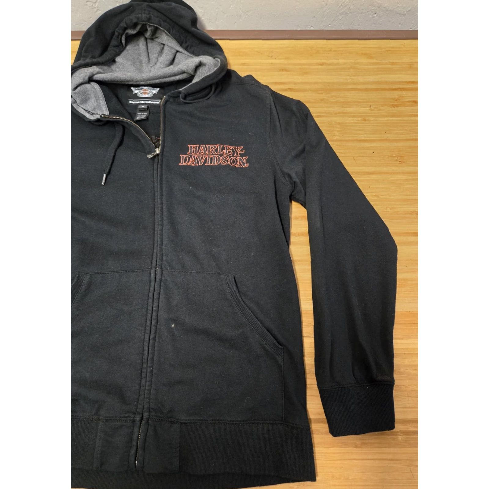 Harley Davidson VINTAGE Harley-Davidson Hoodie Mens M Black Full Zip Embroidered Skull Flames Size US M / EU 48-50 / 2 - 2 Thumbnail