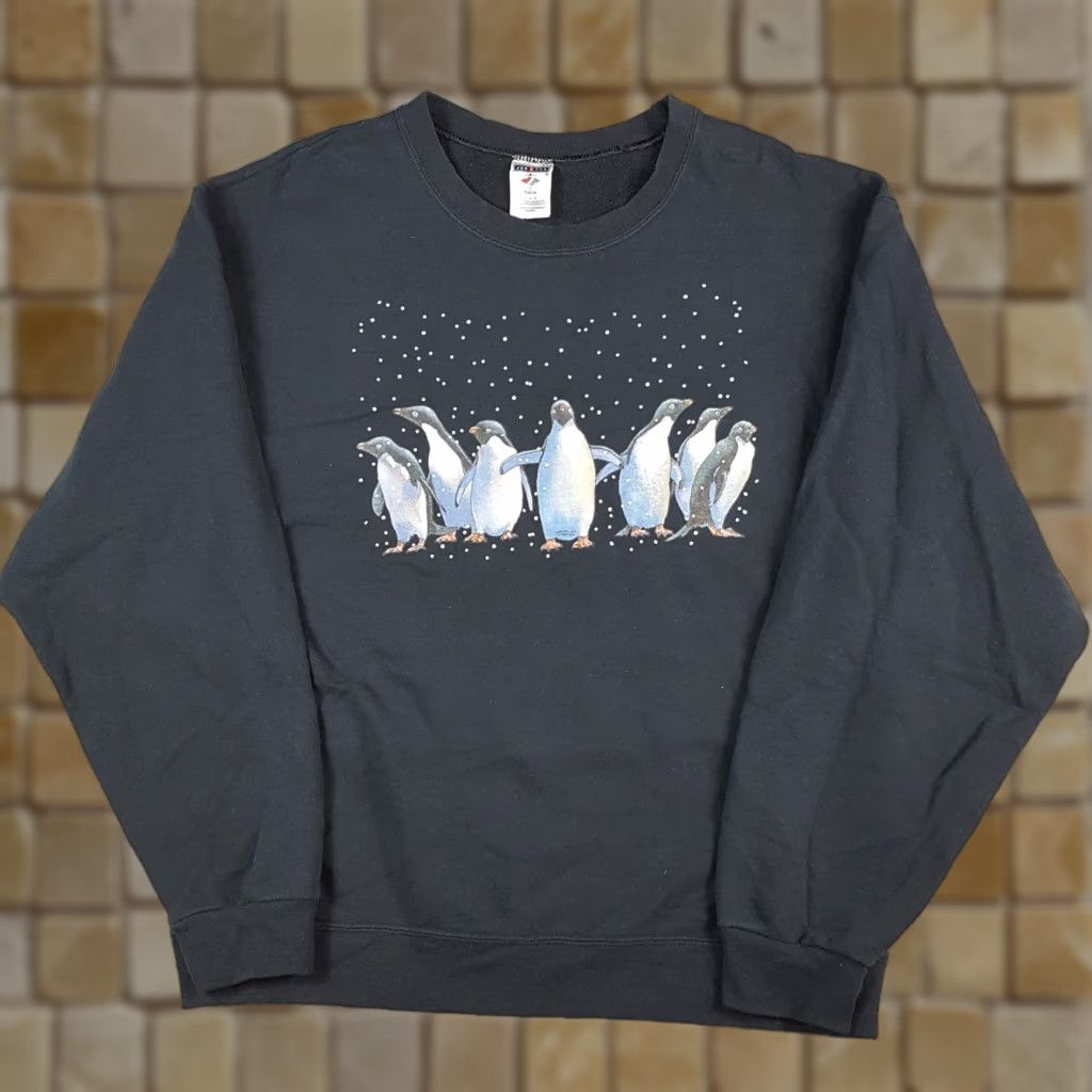 Jerzees VINTAGE Jerzees Sweatshirt Pullover Crewneck Fleece Christmas Snowing Penguins Black L Men Size L Size US L / EU 52-54 / 3 - 1 Thumbnail