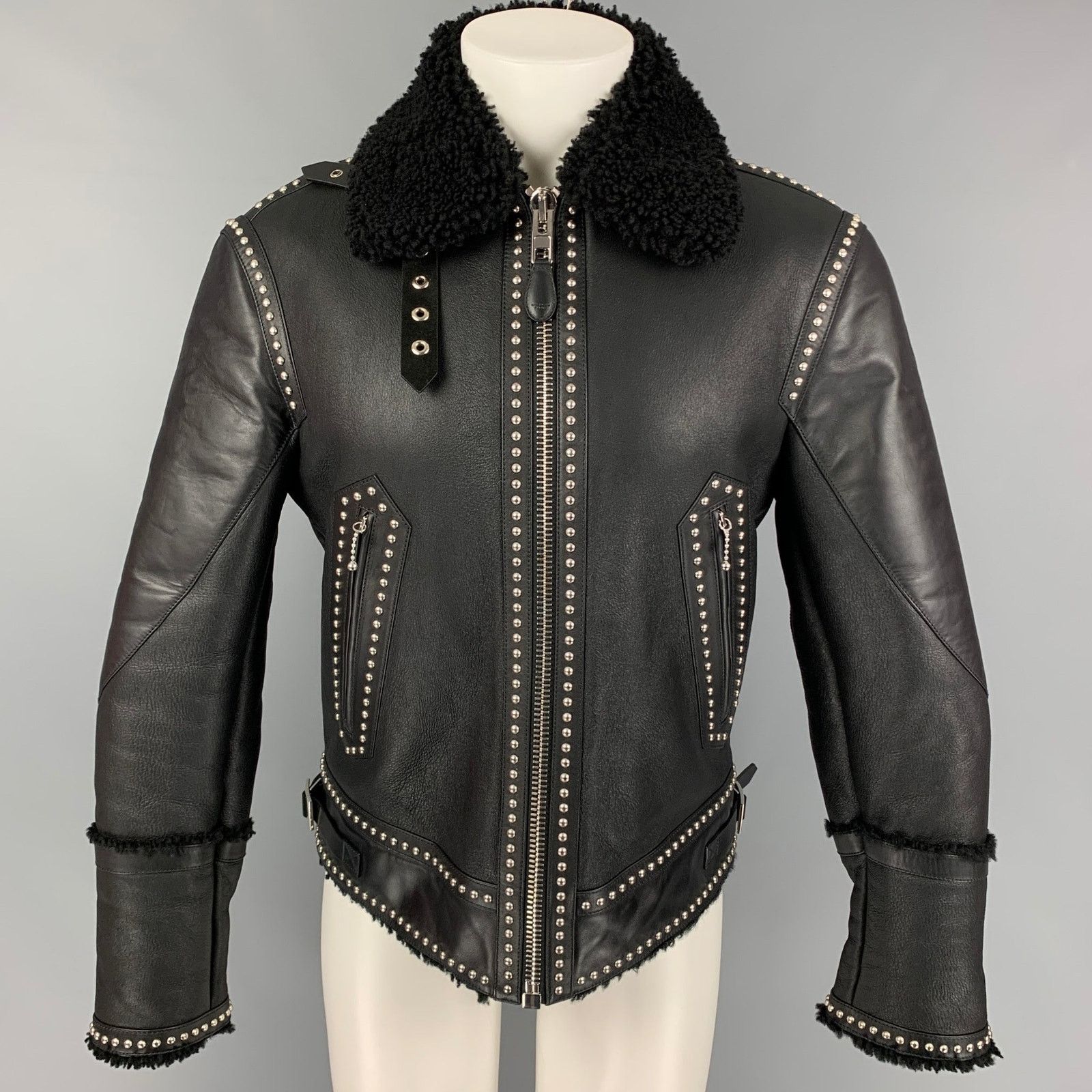 Givenchy Size 38 Black Silver Studded Leather Blouson Jacket Size US M / EU 48-50 / 2 - 1 Thumbnail