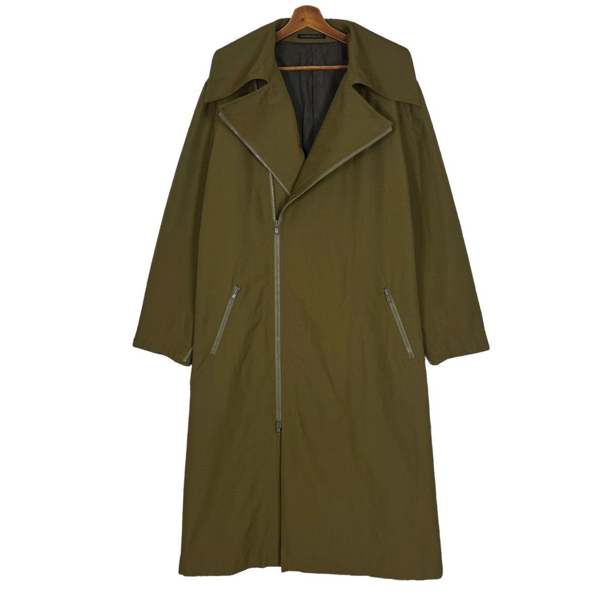 Yohji Yamamoto Dark Green Long Coat Large Notch Lapel Collar Size US L / EU 52-54 / 3 - 3 Thumbnail