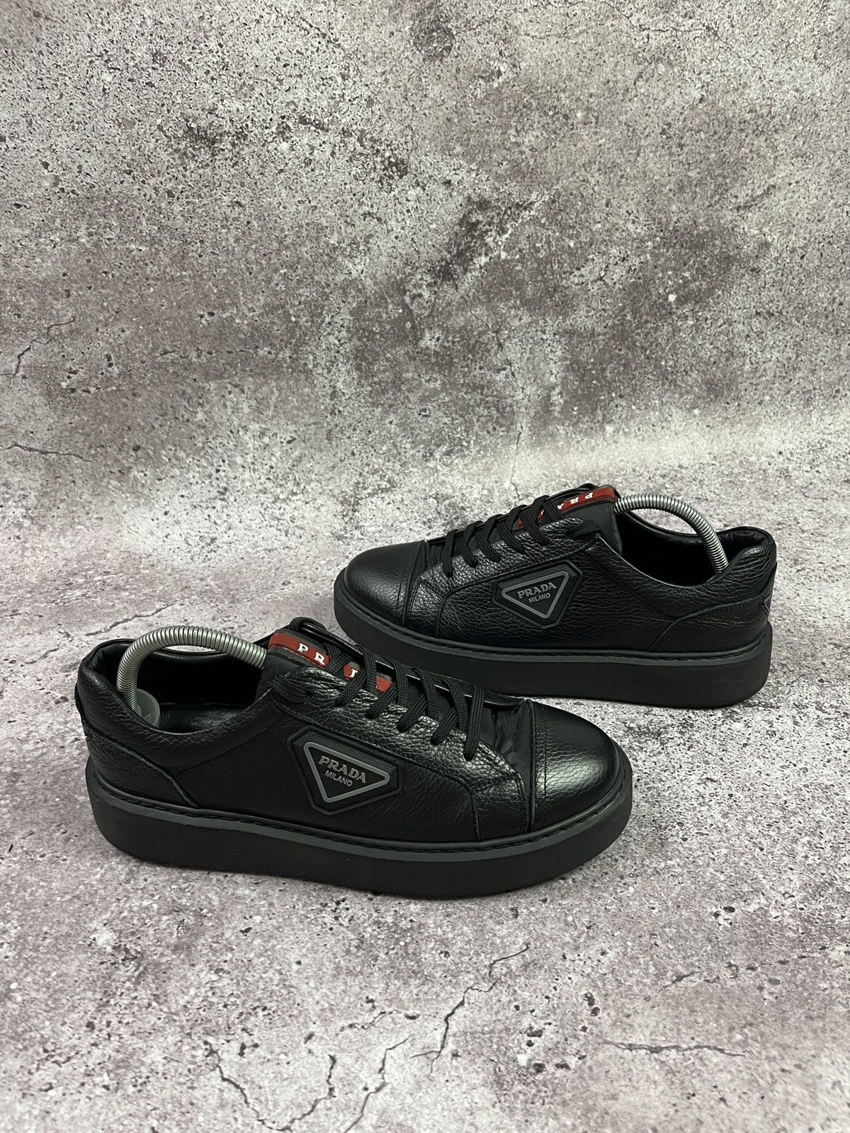Prada Prada Milano Black Leather Platform Sneakers DesignerLuxury Size US 9 / EU 42 - 1 Thumbnail