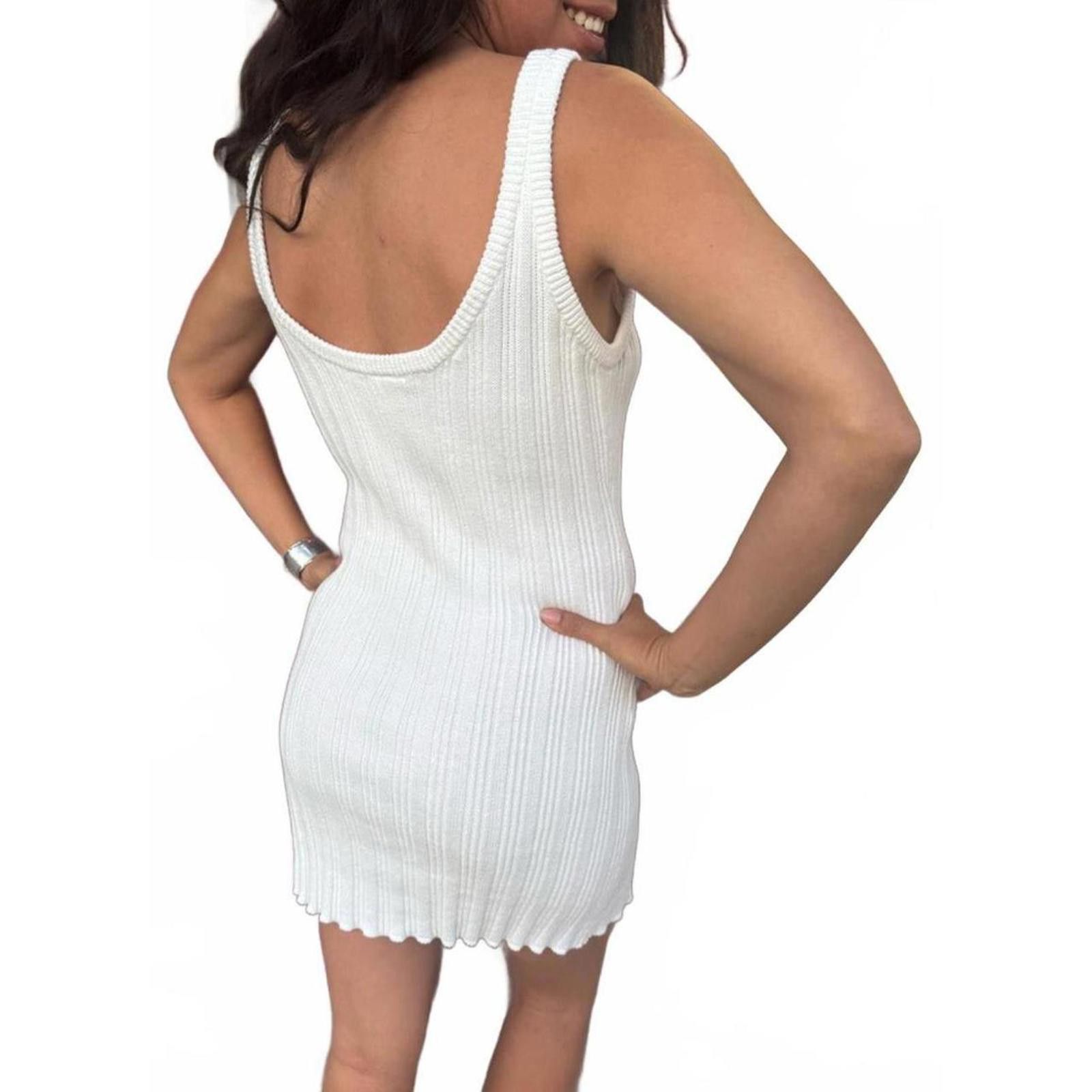 Designer Rue Stiic L Cream Cotton Scoop Neck Cable Knit Tank Dress Size L / US 10 / IT 46 - 2 Thumbnail