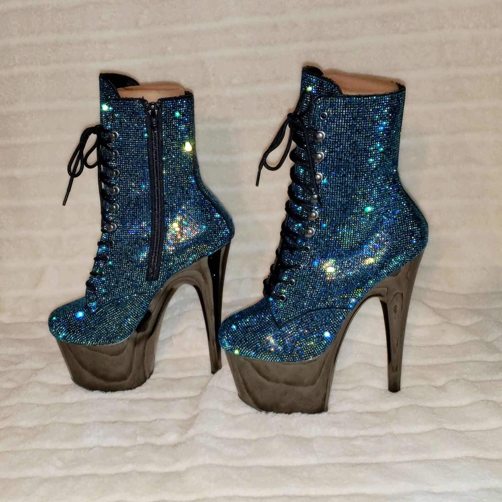 Other Bejeweled 1020CHRS Teal Pewter Rhinestone 7" High Heel Platf Size US 9 / IT 39 - 5 Thumbnail