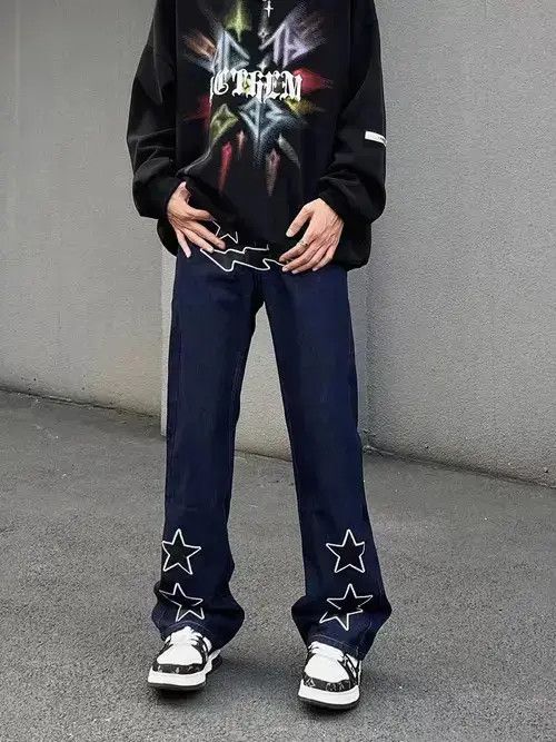 Japanese Brand × Jean High street trendy star embroidered micro-flared jeans Size US 32 / EU 48 - 2 Thumbnail