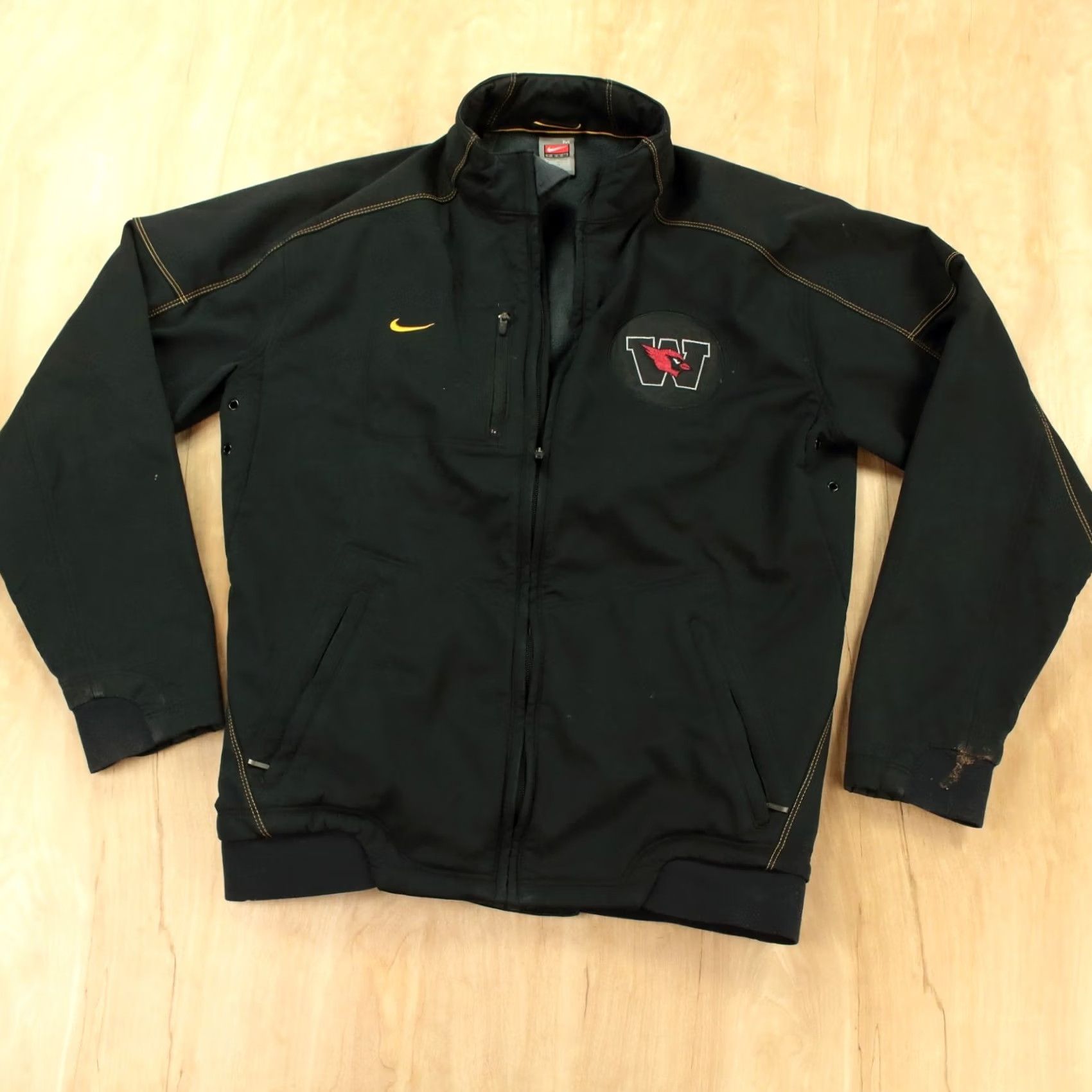 Nike NIKE Track Jacket MEDIUM Vintage Embroidered Swoosh Cardinals VTG 00s Mens Black Zippered Pockets Activewear Shirt Size US M / EU 48-50 / 2 - 2 Thumbnail
