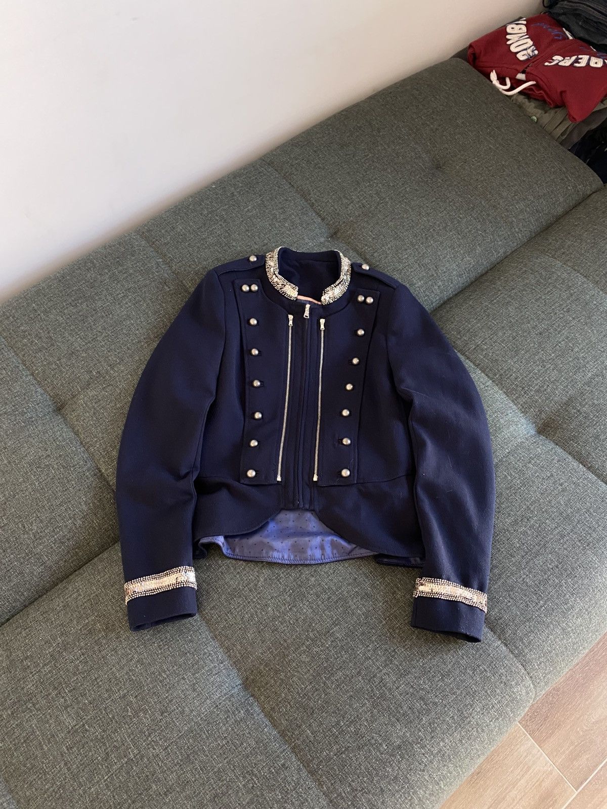 Japanese Brand Vintage Napoleon Jacket Military Rhinestones Y2K Zipper Size M / US 6-8 / IT 42-44 - 1 Thumbnail
