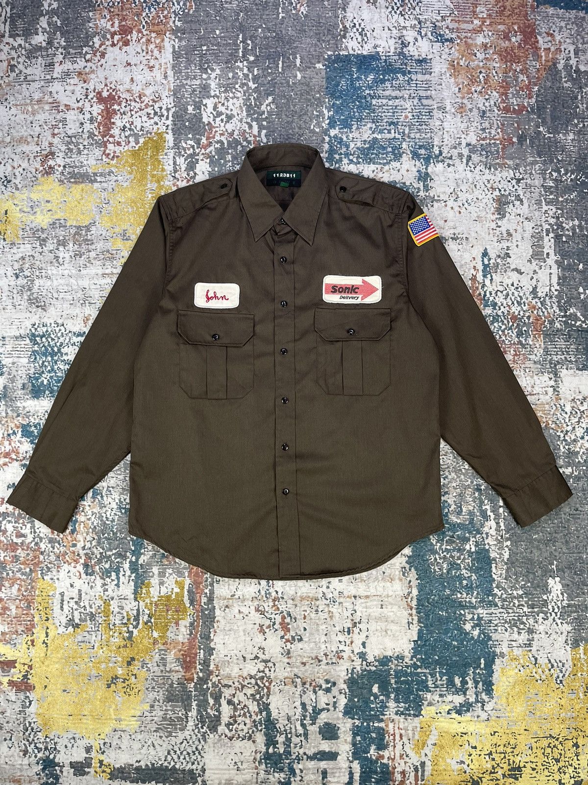 Vintage Vtg Sonic Delivery USA Flags Button Up Workshirt Size US L / EU 52-54 / 3 - 1 Thumbnail