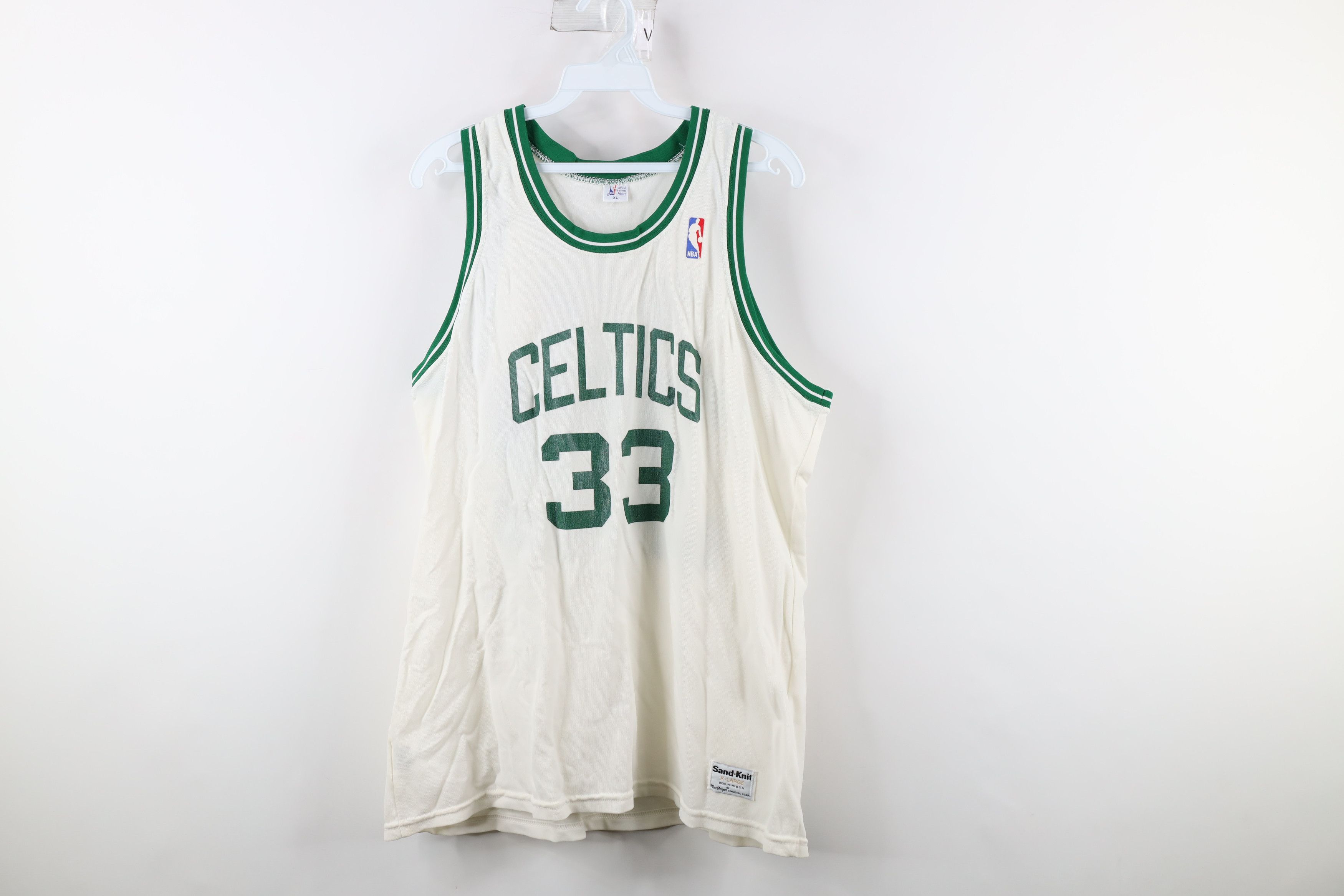 Image of Vintage 80's Sand Knit Celtics Basketball Jersey White Usa, Men's (Size XL)