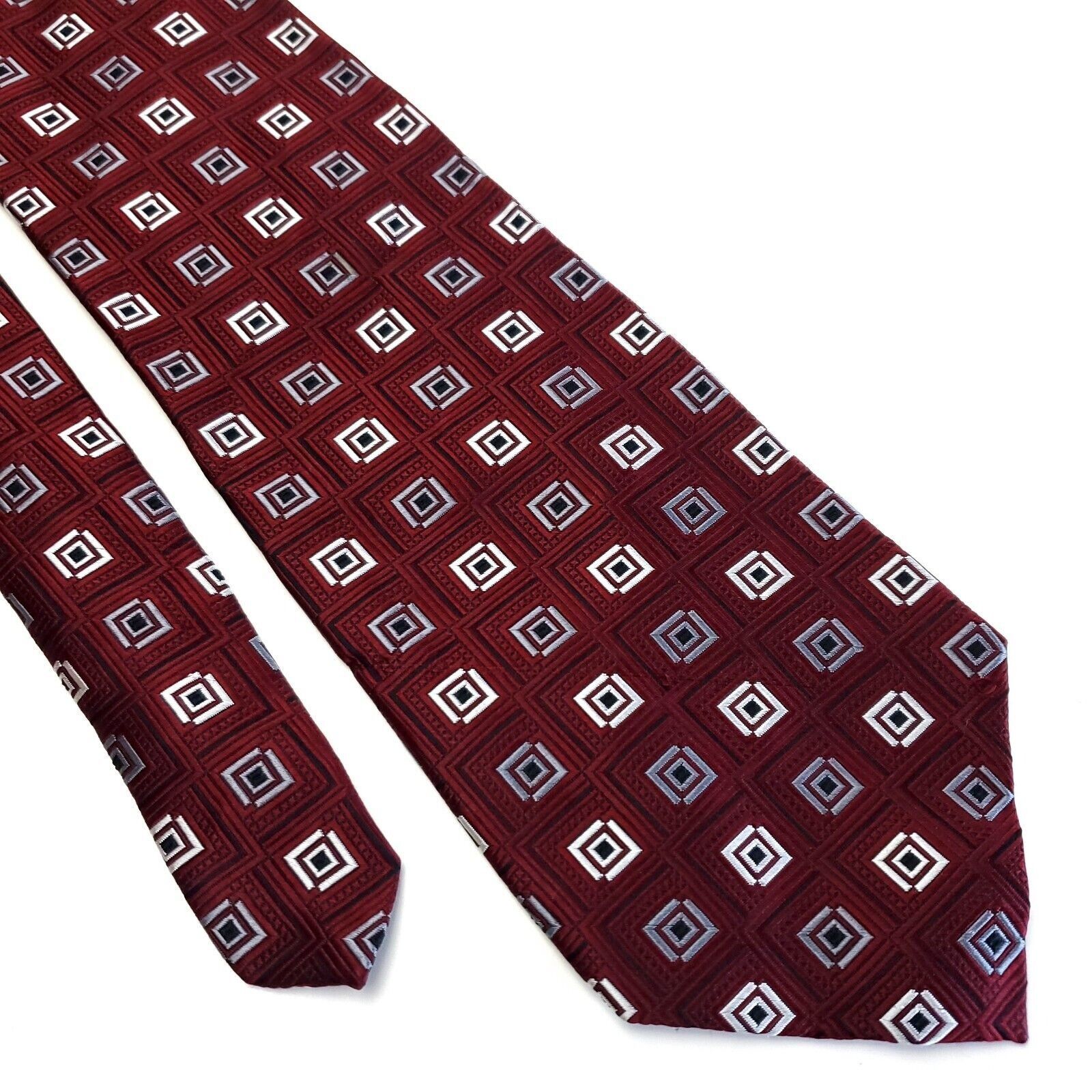 Stafford Stafford Red Geometric Woven Wide Silk Tie Size ONE SIZE - 1 Thumbnail