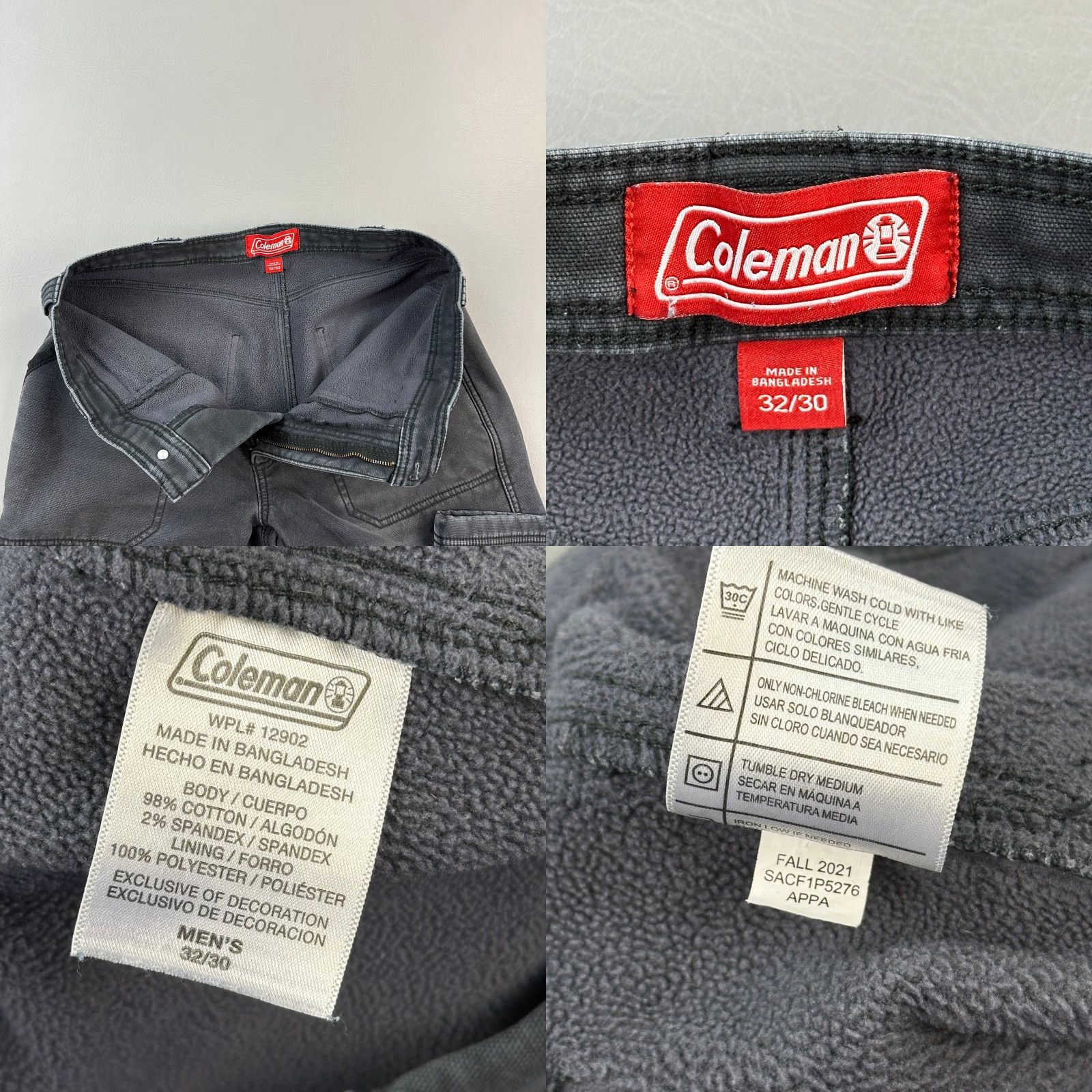 Vintage Coleman Pants Mens 32x30 32x29 Gray Fleece Lined Utility Carpenter Stretch Size US 32 / EU 48 - 8 Thumbnail
