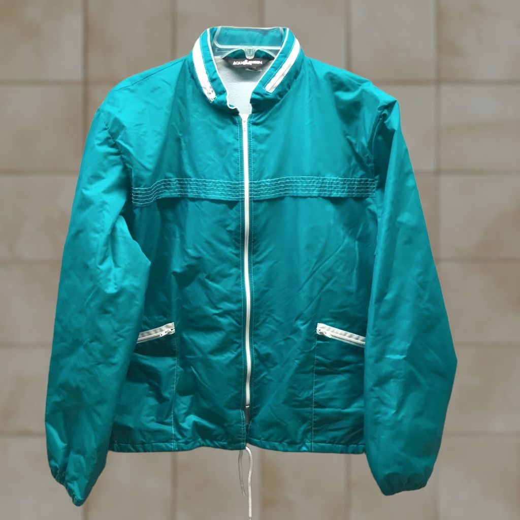 AQUA Aqua Sheen Jacket Womens Large Blue Hooded Packable 3-in-1 Jacket, Zip, Casual, Nylon, Mid-Length, Regular, Womens Size L / US 10 / IT 46 - 1 Thumbnail