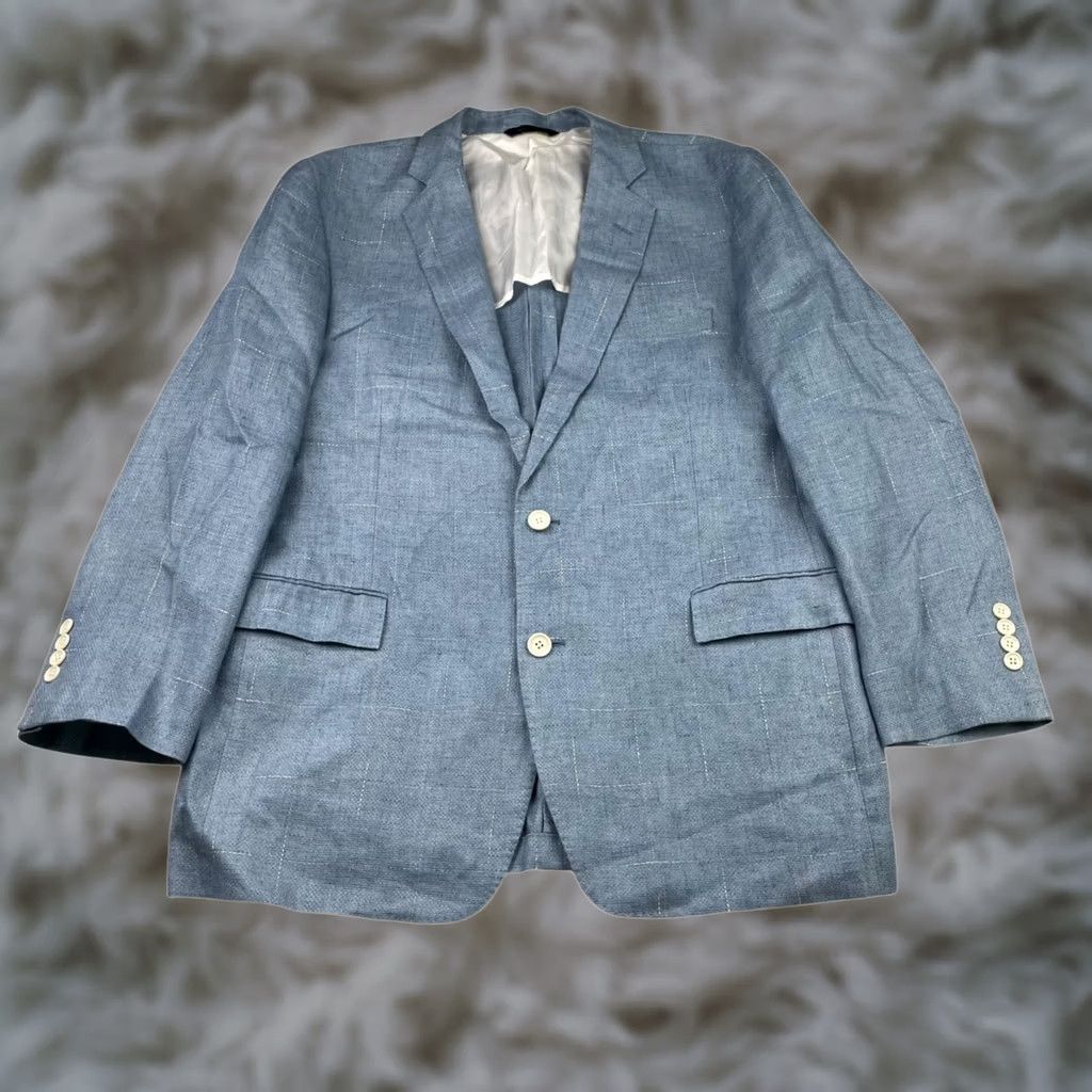 Brooks Brothers Brooks Brothers Men's Regent Linen Blazer Blue Windowpane Plaid • 44R Jacket Blazer Two-Button Short NOTCH Lapel Regular Fit Mens Size 44R - 1 Thumbnail
