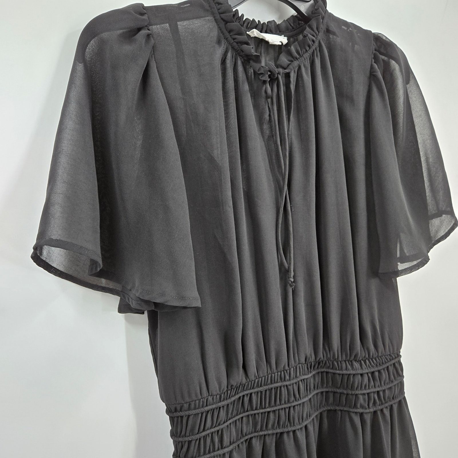 Other Socialite Black Sheer Smocked Waist Front Tie Mini Dress Size M / US 6-8 / IT 42-44 - 5 Thumbnail