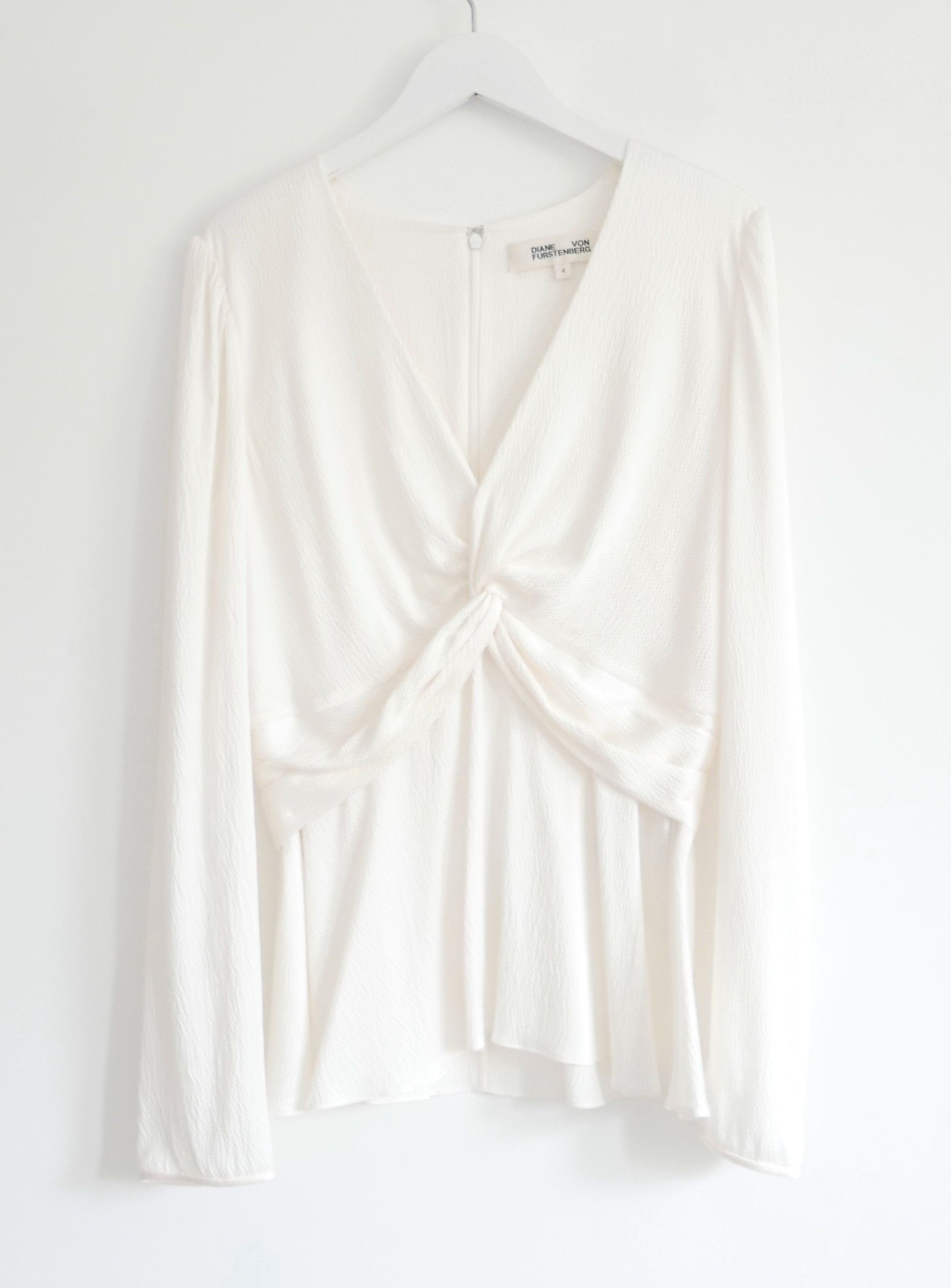 image of Diane Von Furstenberg Textured Silk Blouse in Cream, Women's (Size Small)