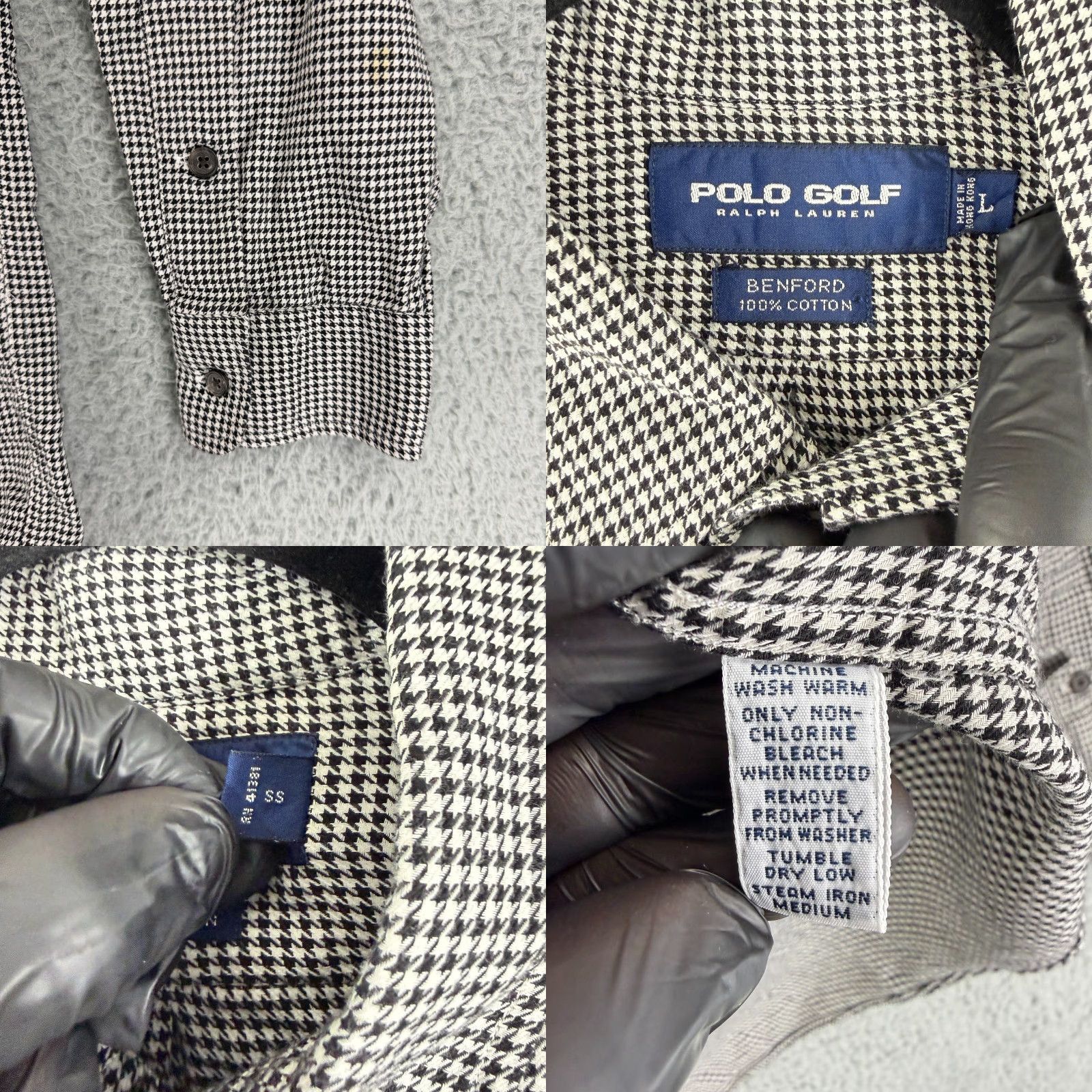Ralph Lauren VINTAGE Polo Golf Ralph Lauren Button-Up Shirt Mens Large Black Benford Houndstooth VTG Size US L / EU 52-54 / 3 - 8 Thumbnail