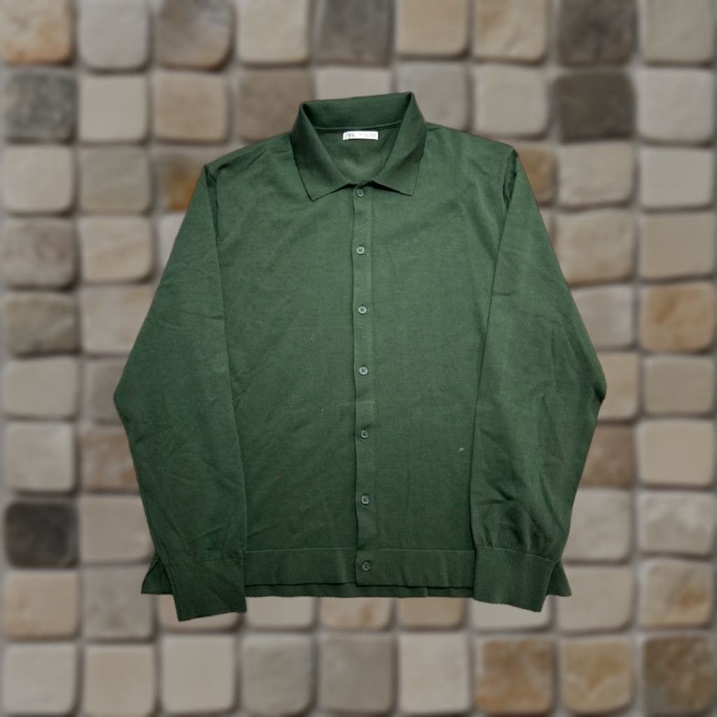 Zara Zara Shirt Mens Large Green Knit Button-Up Casual Workwear Modern Classic Preppy Size US L / EU 52-54 / 3 - 1 Thumbnail