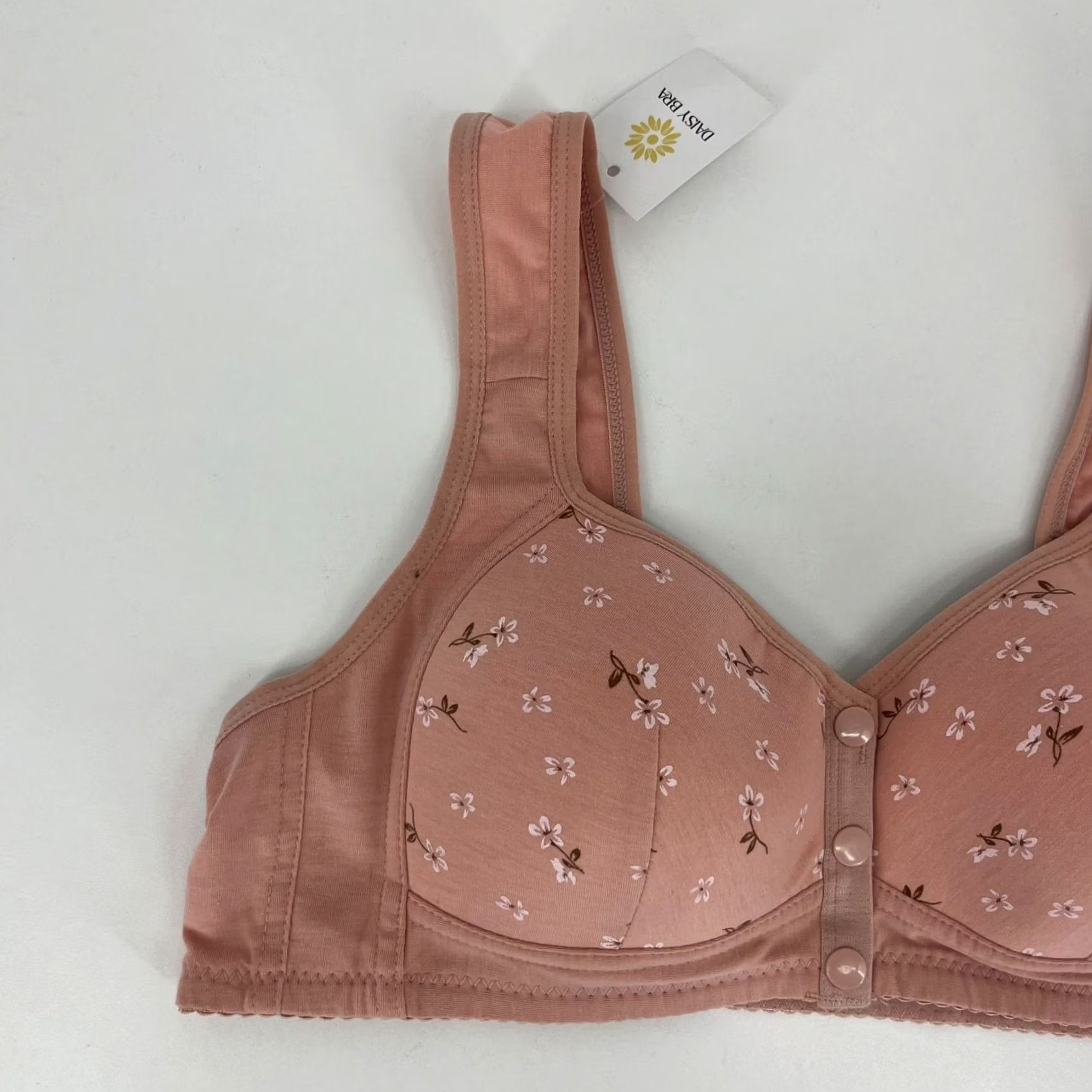 Pinko Daisy Bra Women's Bra Floral Print Pink 44 Button Front Closure T-Shirt Bra Wireless Breathable 100% Blended Fabric Size ONE SIZE - 2 Thumbnail