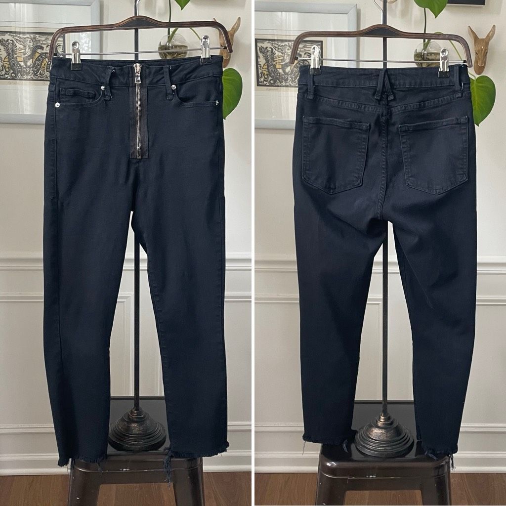 Other Good American Good Waist Exposed Zip Skinny Crop Jeans Raw H Size 26" / US 2 / IT 38 - 1 Thumbnail
