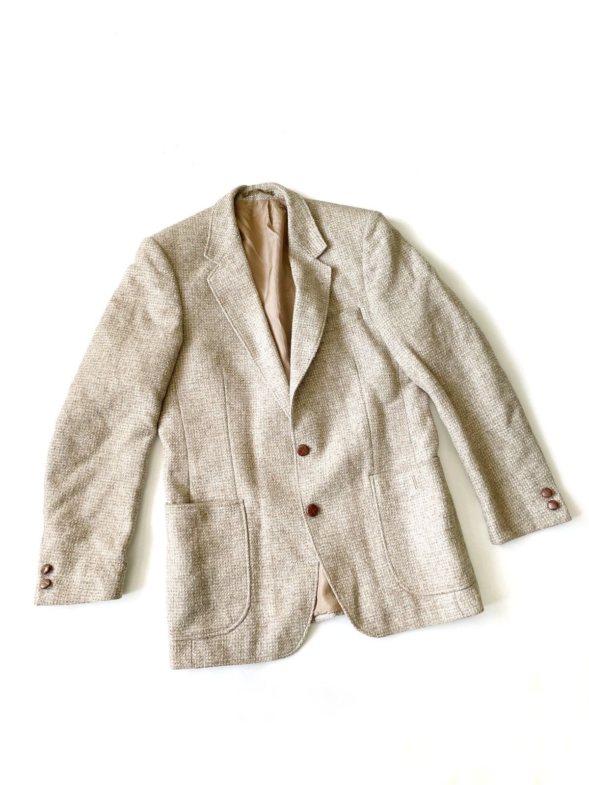 Harris Tweed × Vintage Commander Real Vintage Tweed Wool Blazer Beige Size S-M Men Size 40R - 1 Thumbnail