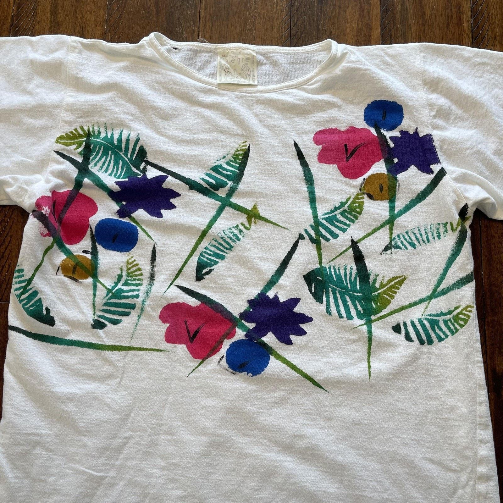 Vintage Vtg Alegre Shirt Mens L Floral Hand Painted Art Graphic 90s Size M / US 6-8 / IT 42-44 - 3 Thumbnail