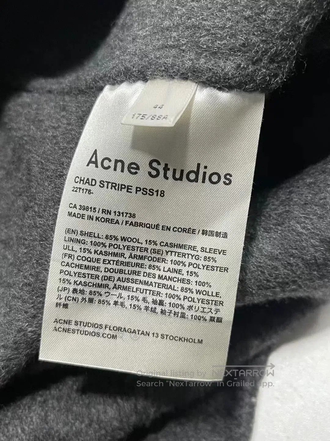 Acne Studios Acne Studios Gray Pinstripe Lapel Wool Coat. Size US S / EU 44-46 / 1 - 5 Thumbnail