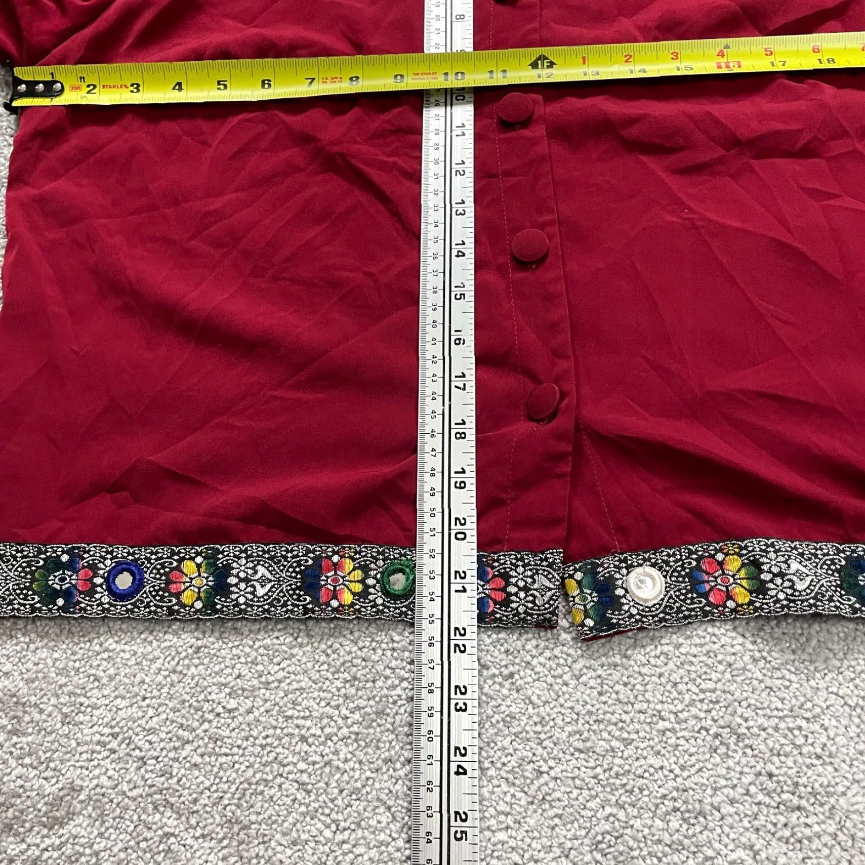 Vintage Positive Influence Button-Up Blouse Womens 18 Plus Red Floral Embroidered Shirt Casual Workwear Size XXL / US 16-18 / IT 52-54 - 7 Thumbnail