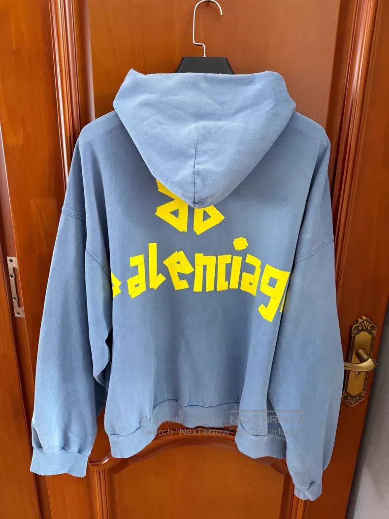 Balenciaga Balenciaga Haze Blue Distressed Tape Hooded Sweatshirt Size US XXL / EU 58 / 5 - 2 Thumbnail