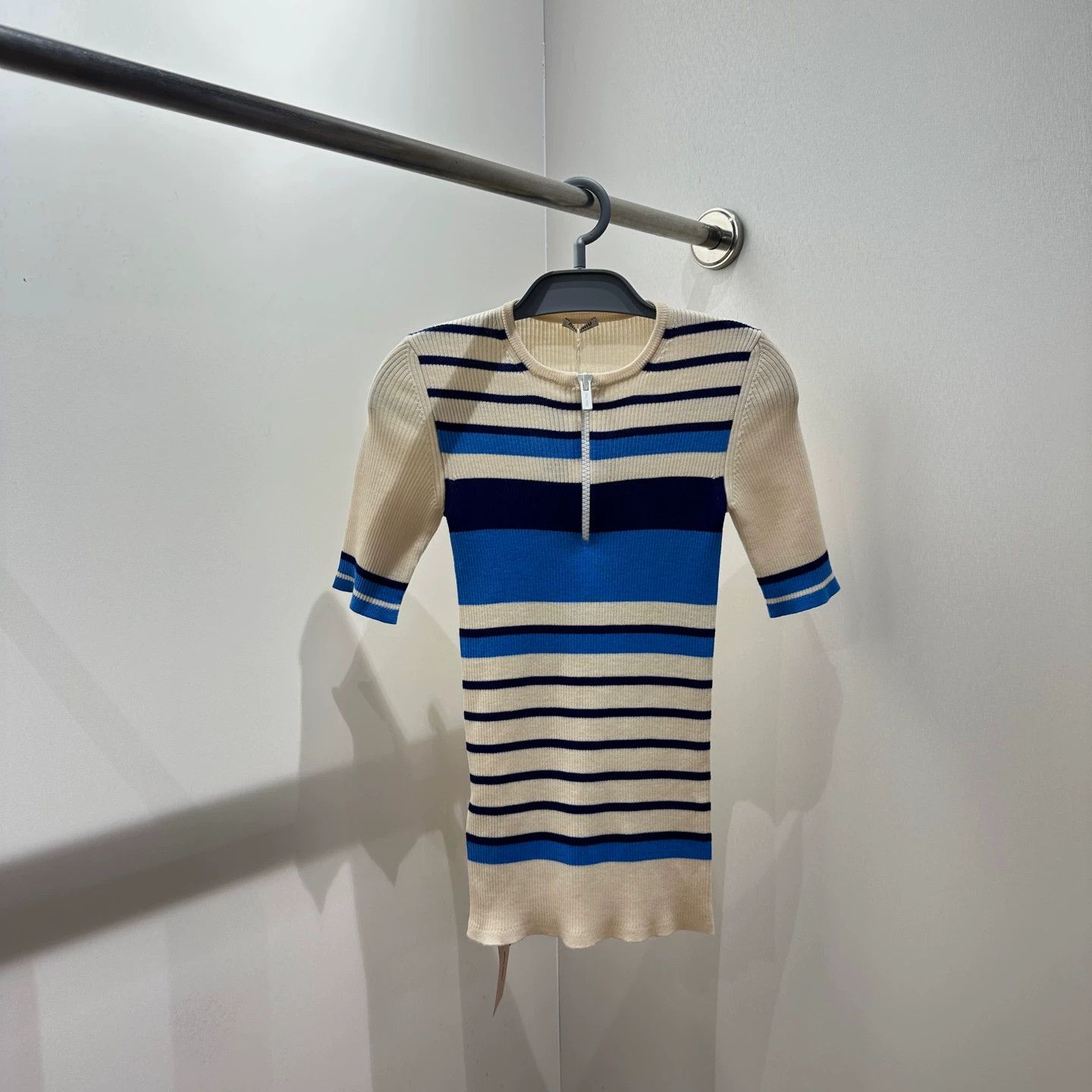 Miu Miu MIU MIU striped half zip knit short sleeve 40 wool Size S / US 4 / IT 40 - 1 Thumbnail