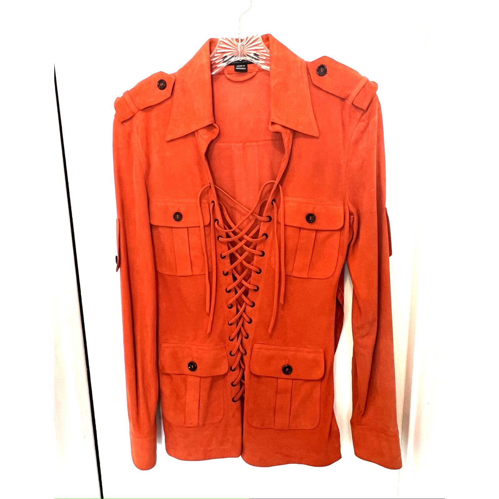 STRENESSE Strenesse Gabriele Strehle orange lace lambskin blouse y2k 4 Size S / US 4 / IT 40 - 9 Thumbnail
