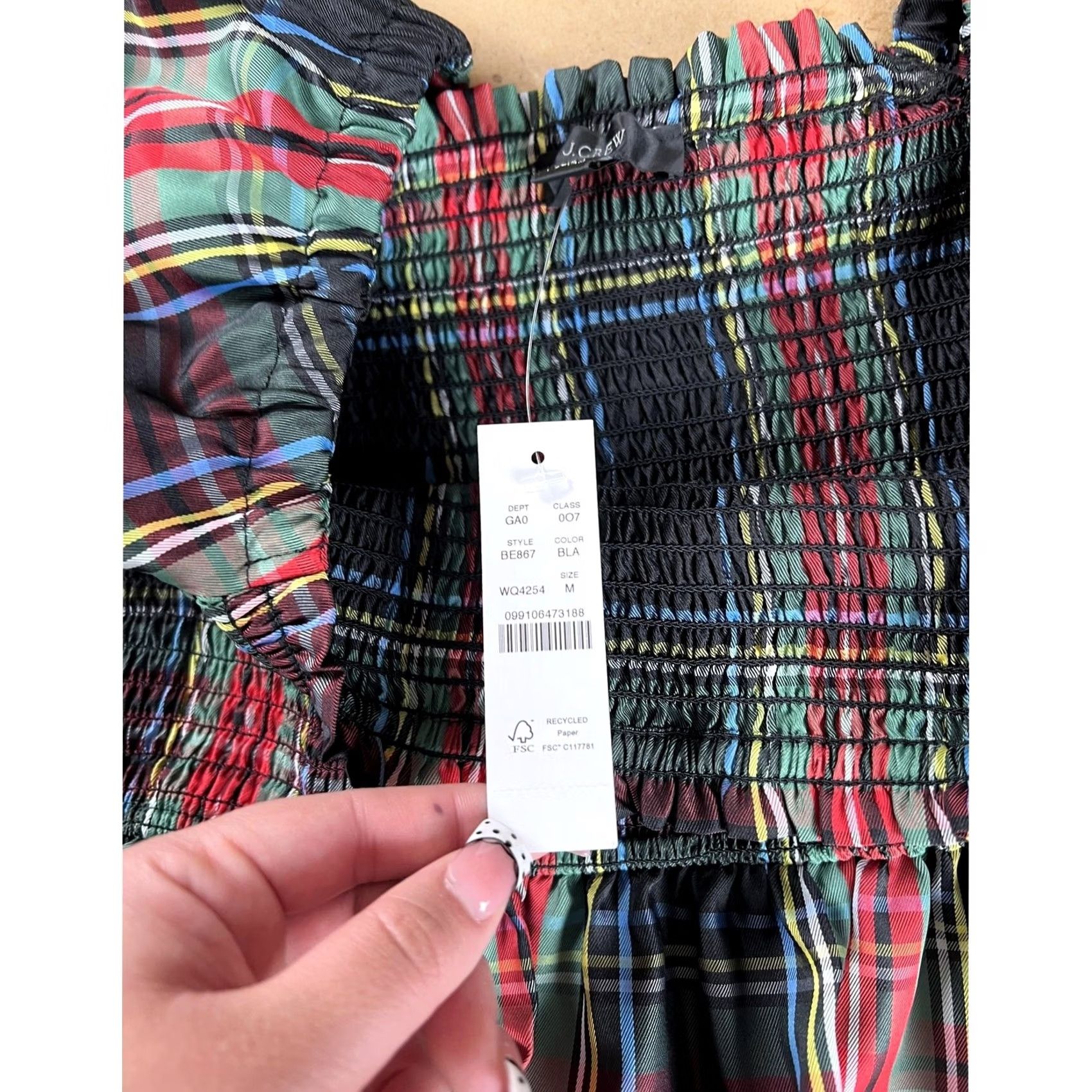 J.Crew J.CREW Blouse Womens M Multicolor Cropped Off the Shoulder Balloon Sleeve Plaid Size M / US 6-8 / IT 42-44 - 4 Thumbnail