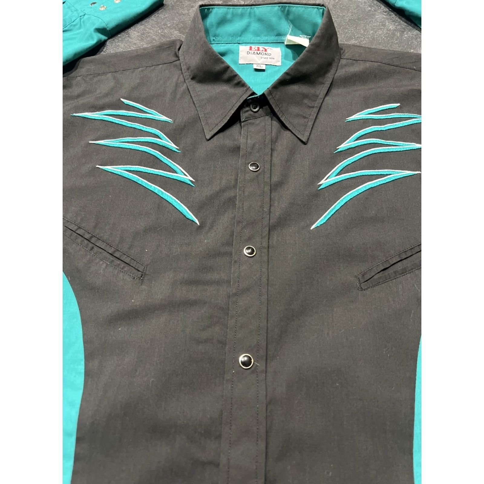 Vintage VINTAGE Ely Diamond Western Shirt Mens XL Teal Black Embroidered Pearl Snap Cowboy Button-Up Size US XL / EU 56 / 4 - 3 Thumbnail