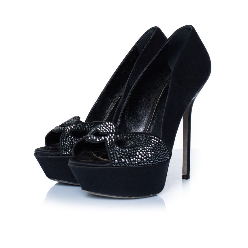 Sergio Rossi Sergio Rossi, black satin pumps with strass Size US 6.5 / IT 36.5 - 1 Thumbnail