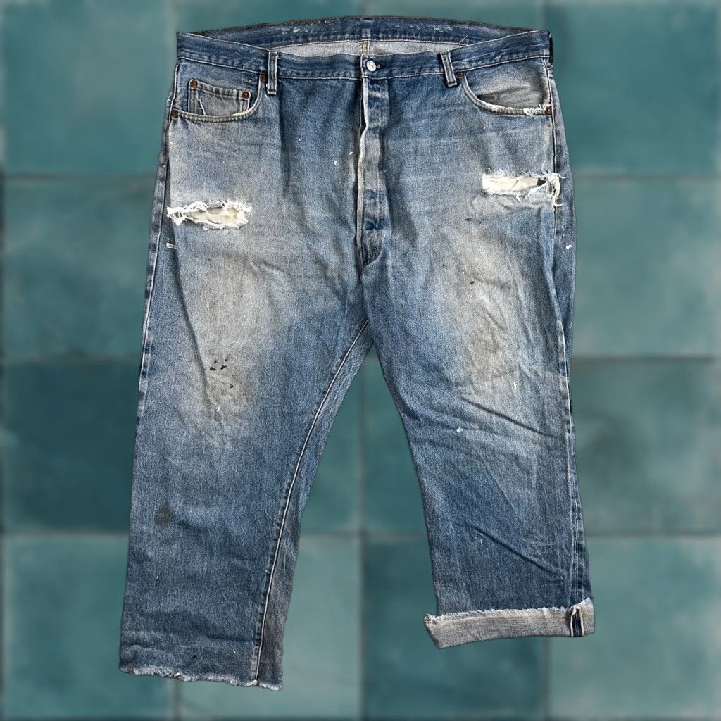 VINTAGE Levi's 501 Jeans Men 48x30 Light Wash 80s USA Distressed