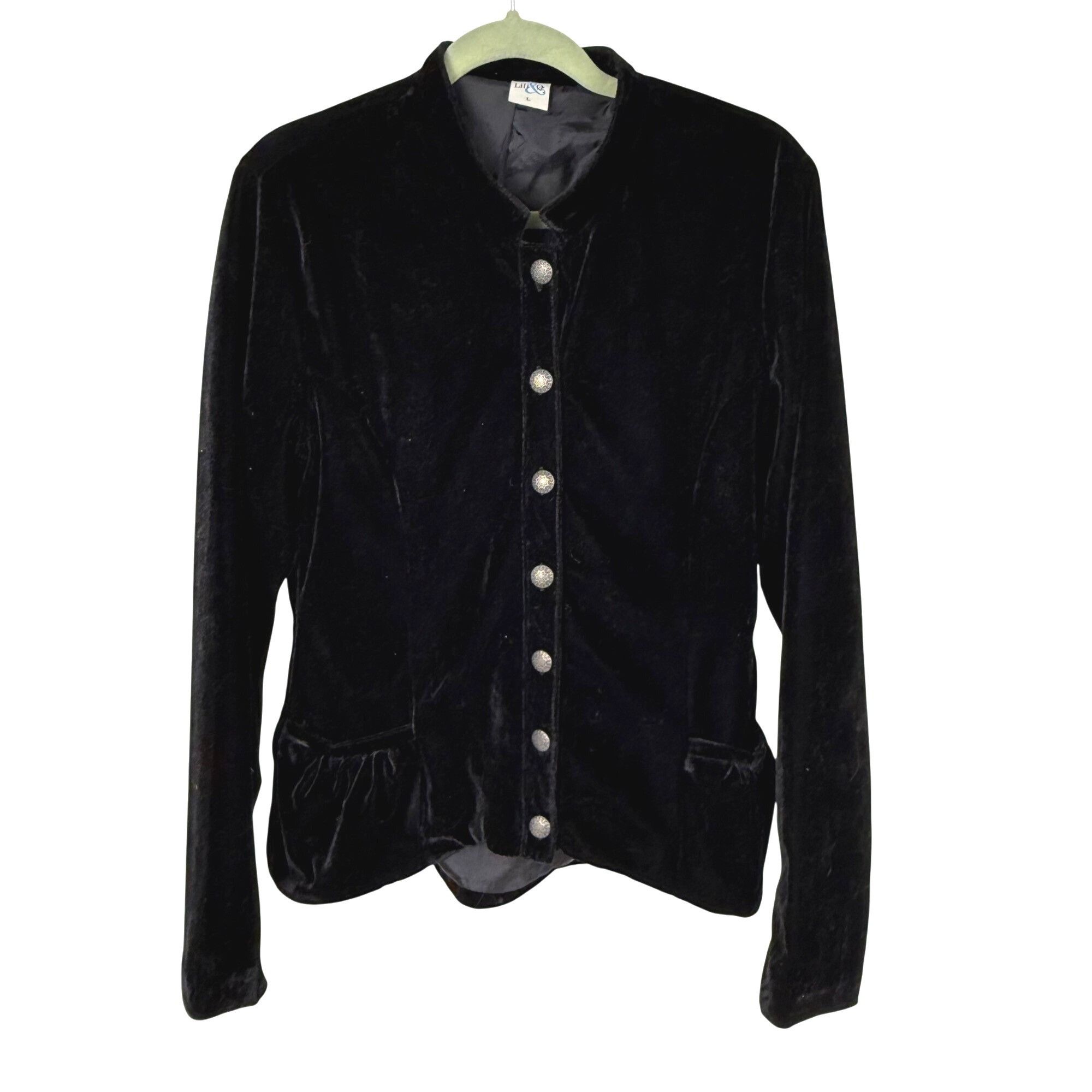 Other Black Velvet Women's Jacket Embroidered Mandarin Collar Size Size L / US 10 / IT 46 - 1 Thumbnail