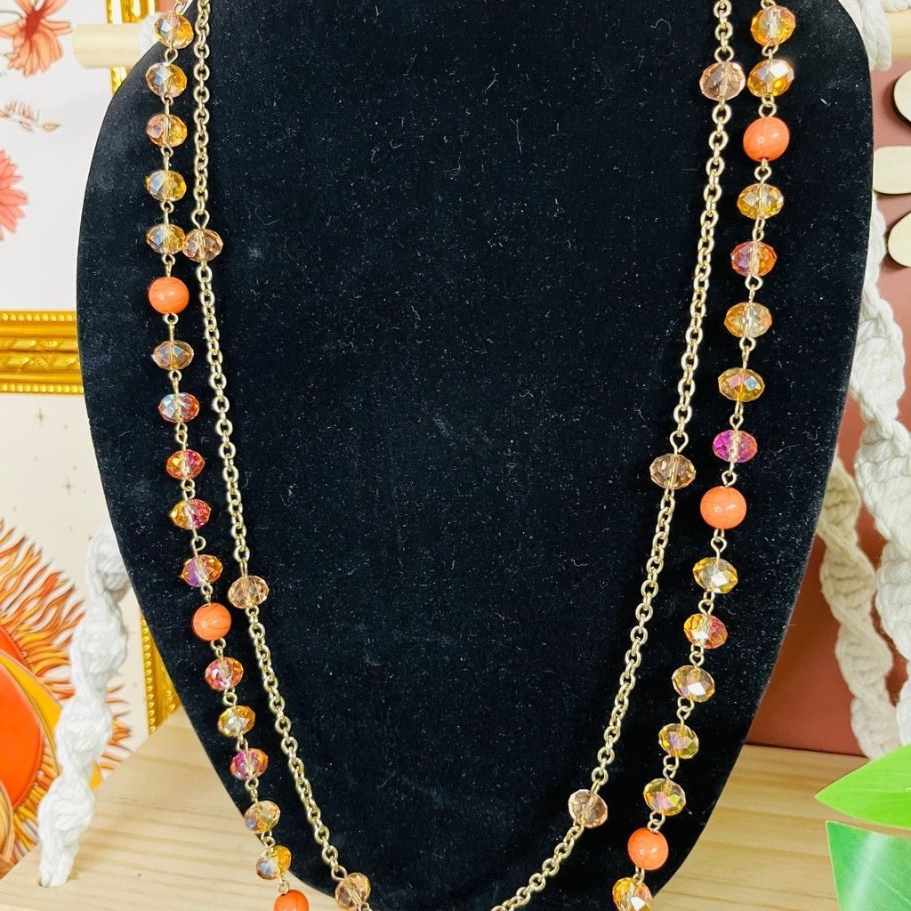 Jewelry Erica Lyons Beaded Chain Necklace 2 Layer Orange Size ONE SIZE - 4 Thumbnail