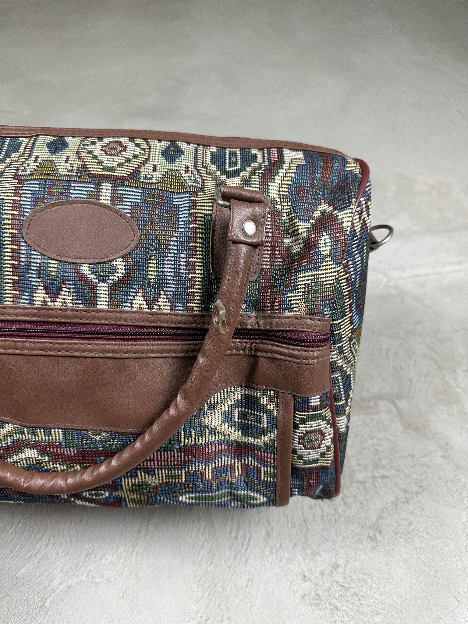 Vintage 80s Vintage Patterned Duffle Leather Bag Size ONE SIZE - 3 Thumbnail
