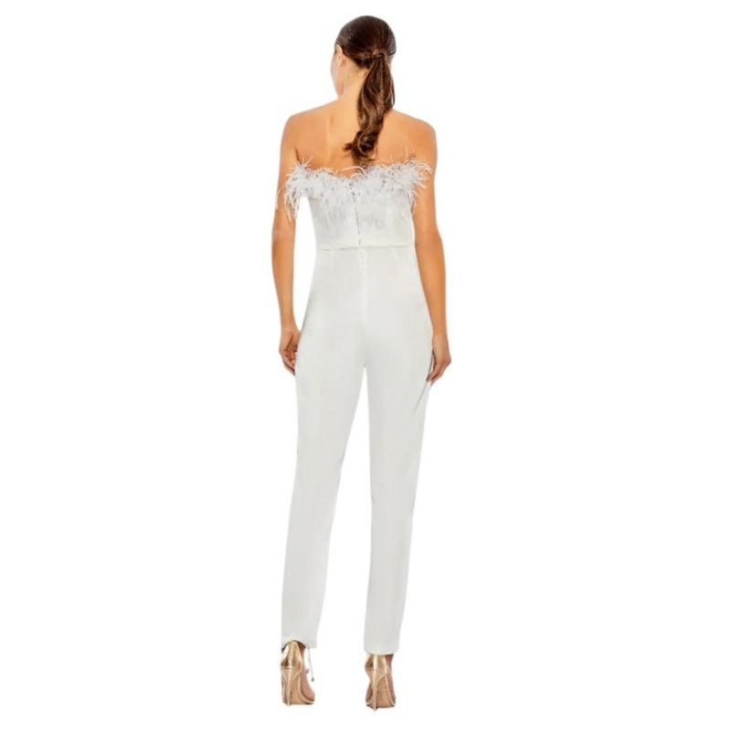 Other Mac Duggal NEW 68146 White Strapless Jumpsuit Feather Trim 2 Size 26" / US 2 / IT 38 - 2 Thumbnail
