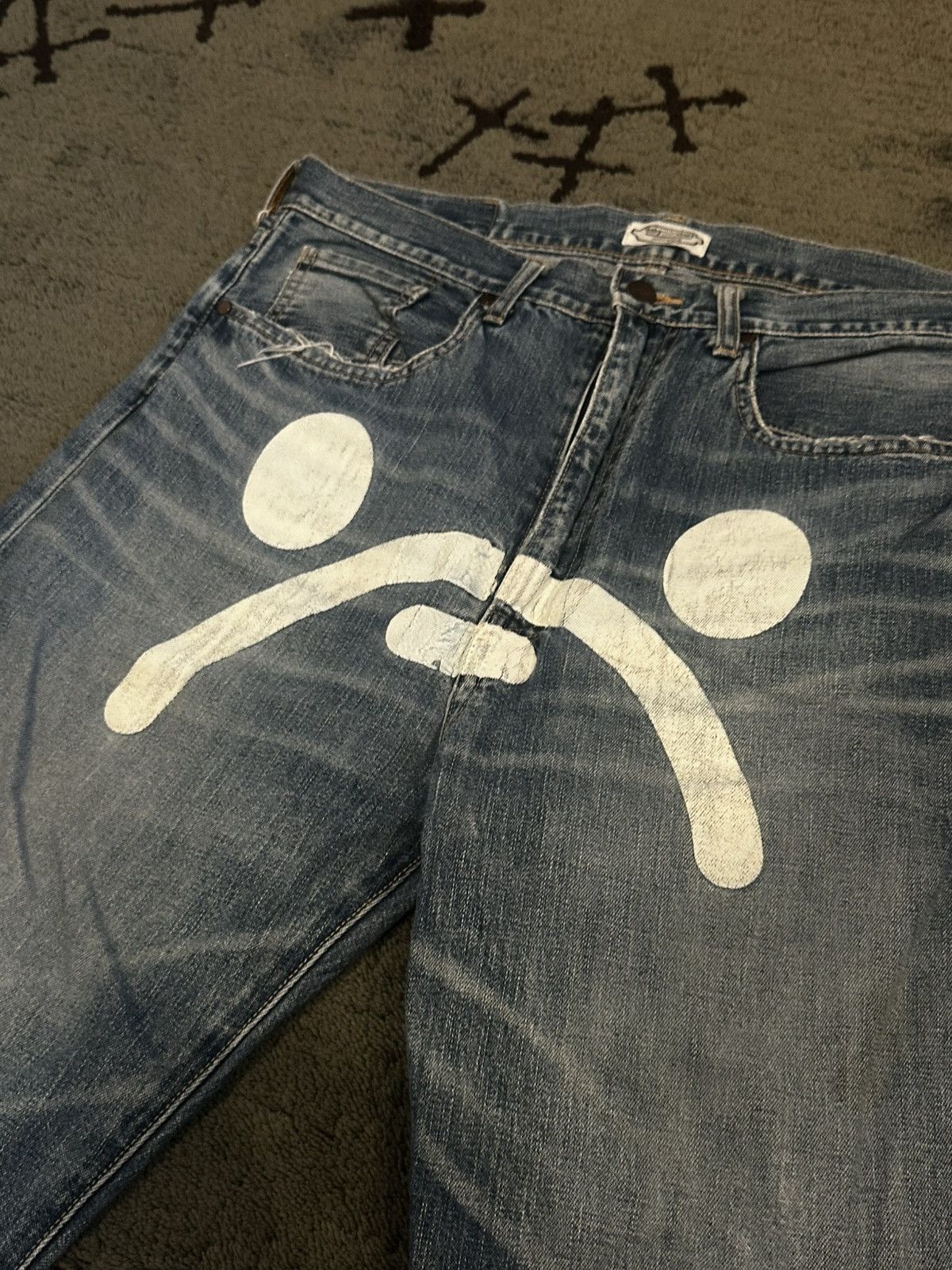 Bape Vintage Bape Baby Milo Store Sad Face Jeans Distressed Size US 34 / EU 50 - 6 Thumbnail