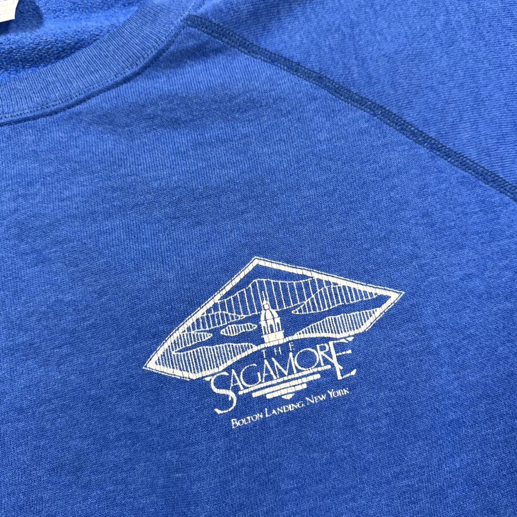 Vintage Hanes Sweatshirt Mens 1XL Blue Fleece Crewneck Sagamore Bolton Landing NY, Men's — image 2 of 6