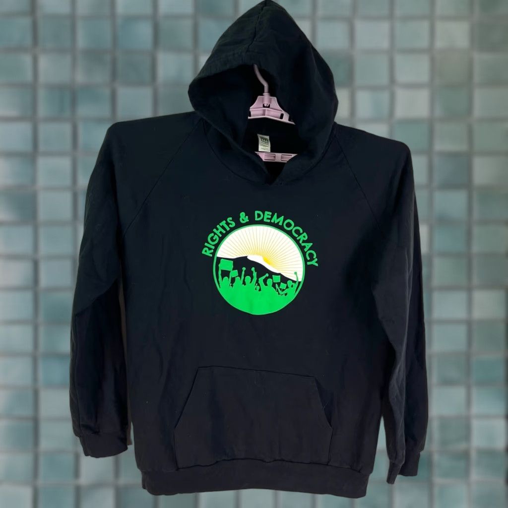 Vintage Democracy Hoodie Adult L Black Graphic Print Pullover Hooded Long Sleeve Cotton Jersey Mens Size US L / EU 52-54 / 3 - 1 Thumbnail