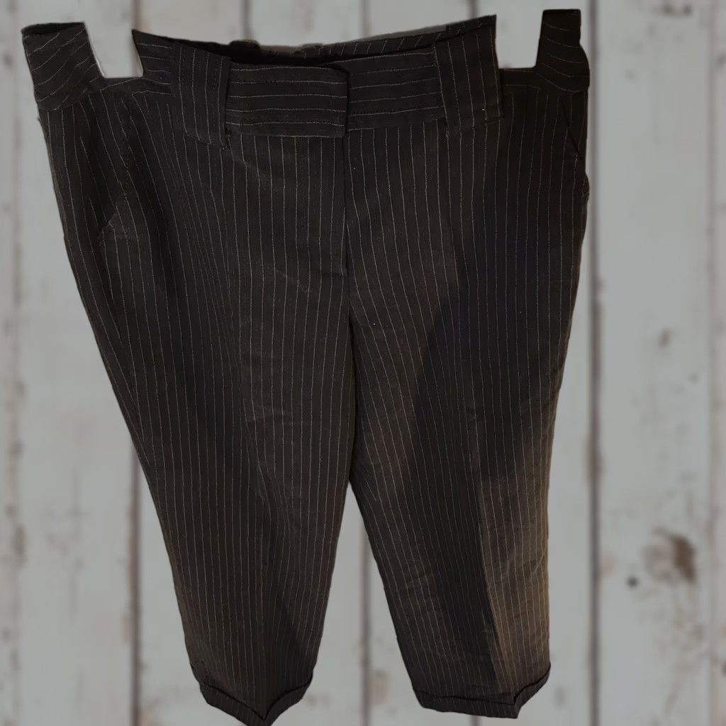 Vintage Larry Levine Dress Pants Womens Size 8 Wide-Leg Cuffed Pinstripe Black White Rayon Blend N/A Mens Womens Size 30" / US 8 / IT 44 - 1 Thumbnail