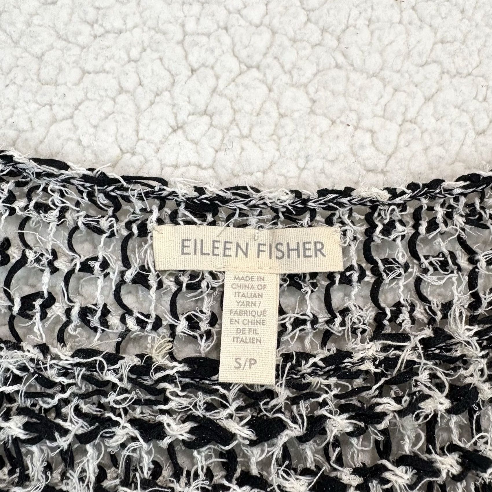 Eileen Fisher Eileen Fisher Sweater Shirt Womens Open Twist Knit Bateau Neck Boxy Short Sleeve Cotton Polyester Nylon Black White S Regular Size S / US 4 / IT 40 - 2 Thumbnail
