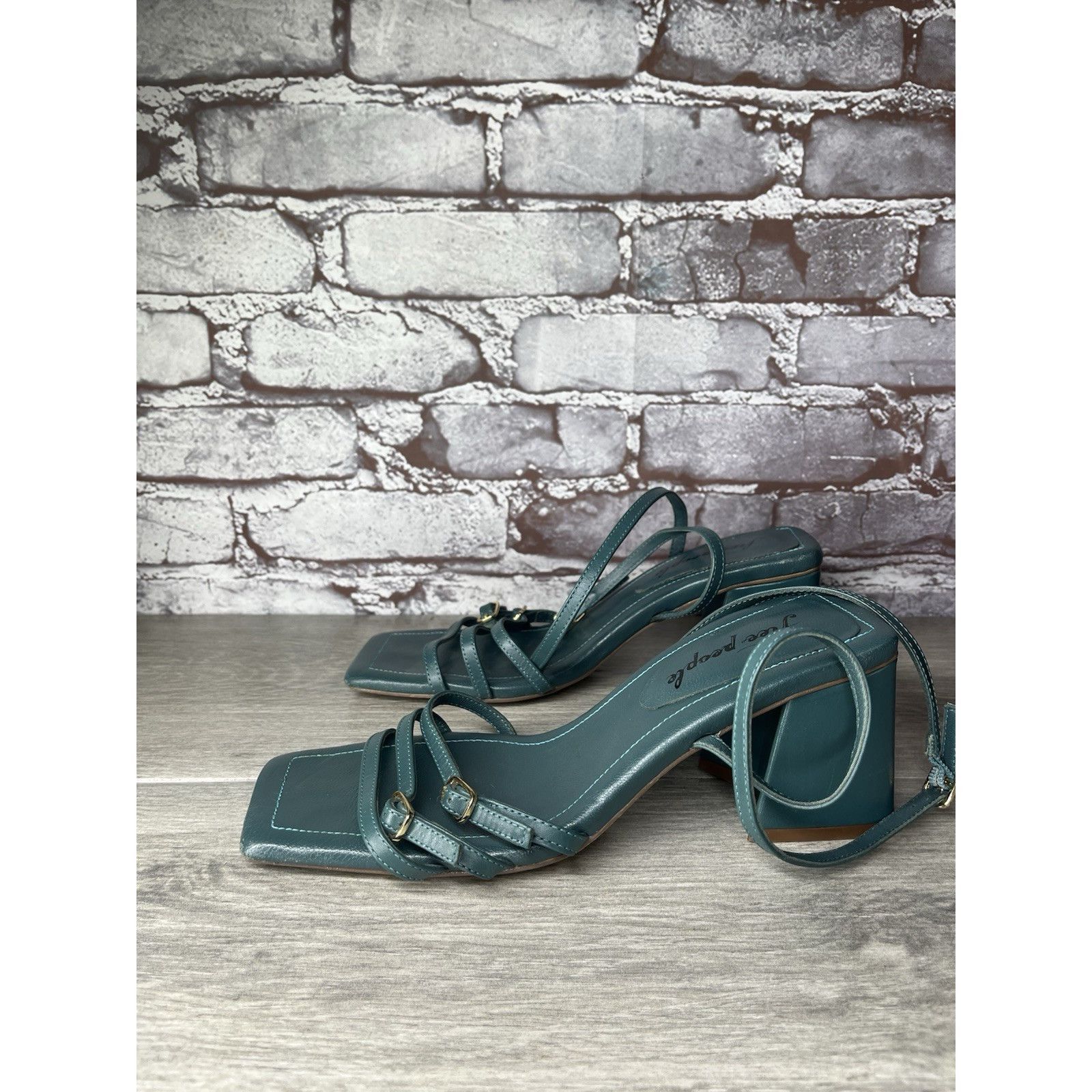 Free People Free People Niki Oasis Teal Blue Leather Strappy Block Heel Size US 8 / IT 38 - 11 Thumbnail