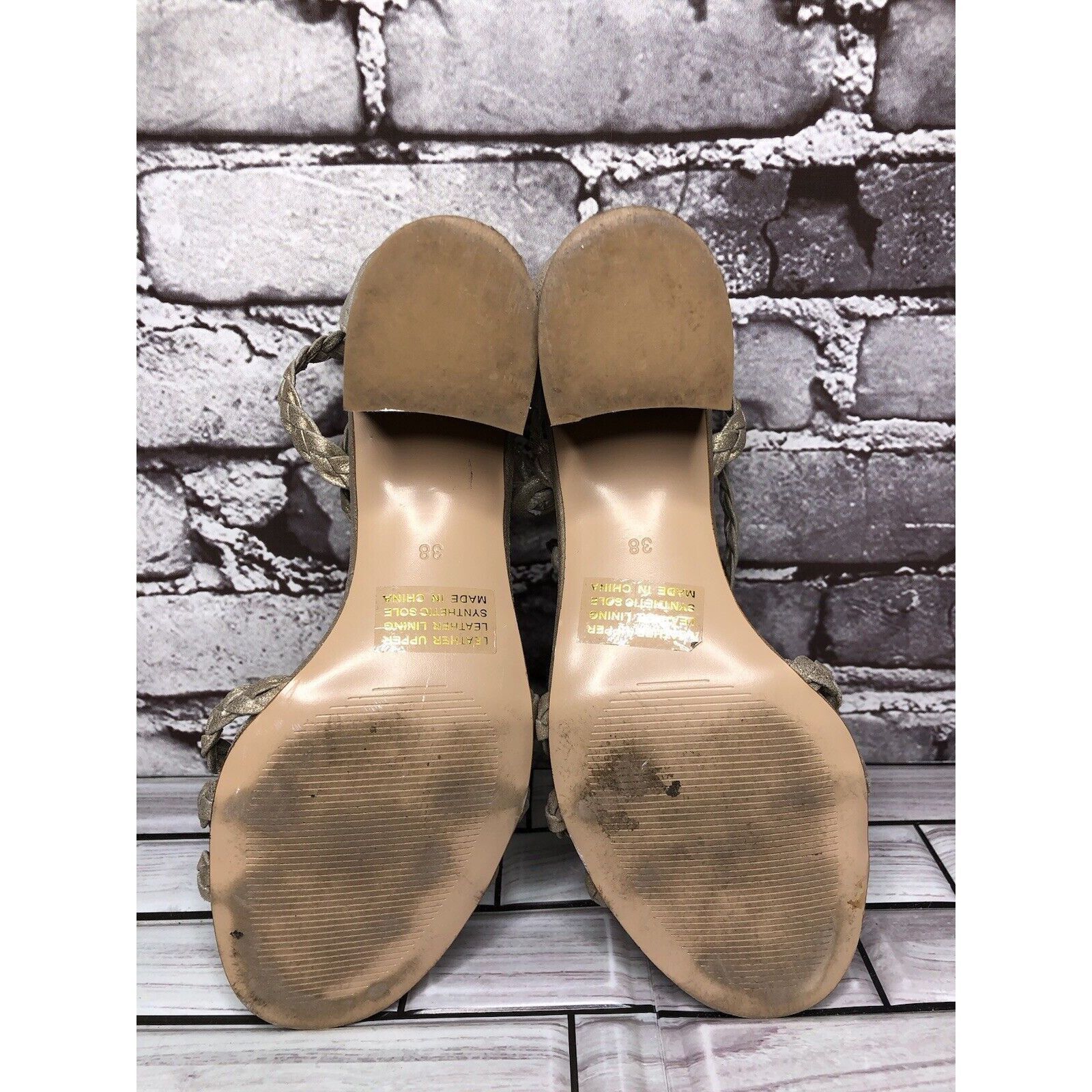 Other Silent D Raxiera Gold Braided Leather Block Heel Sandals Wom Size US 7.5 / IT 37.5 - 6 Thumbnail