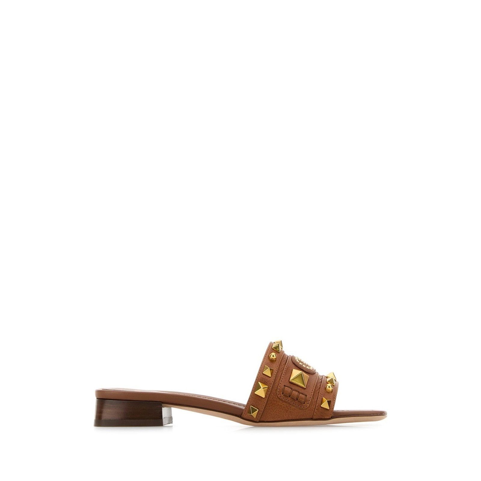VALENTINO GARAVANI Studded Brown Plaster Caster Slide Slippe
