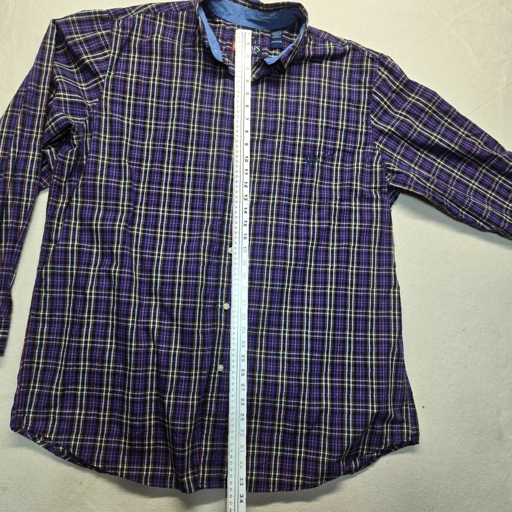 Chaps VINTAGE CHAPS Shirt Plaid Button-Up Men 2XLT Purple Orange Tall Easy Care Size US XXL / EU 58 / 5 - 6 Thumbnail