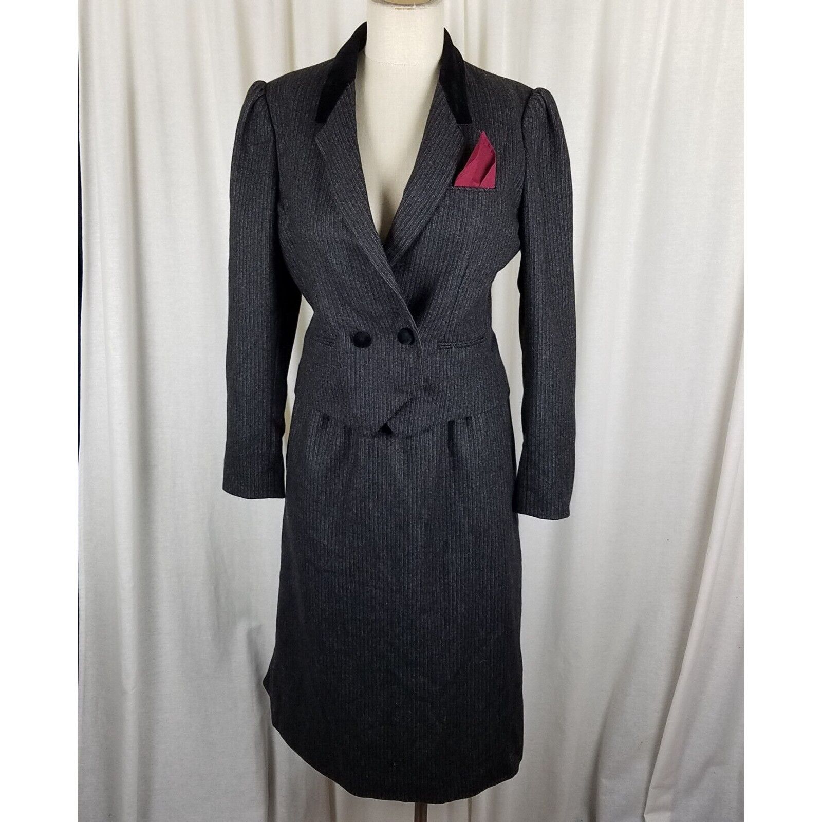 Vintage Vtg Sasson Pinstripe Wool Pencil Skirt Blazer Jacket Suit 10 Size L / US 10 / IT 46 - 1 Thumbnail