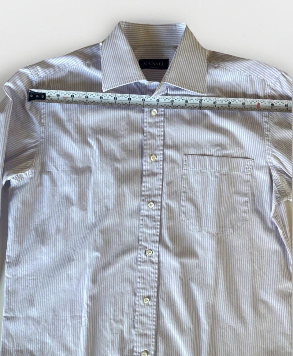 Canali Canali Purple White Striped Button Down Shirt 15.5/39 Size US L / EU 52-54 / 3 - 6 Thumbnail