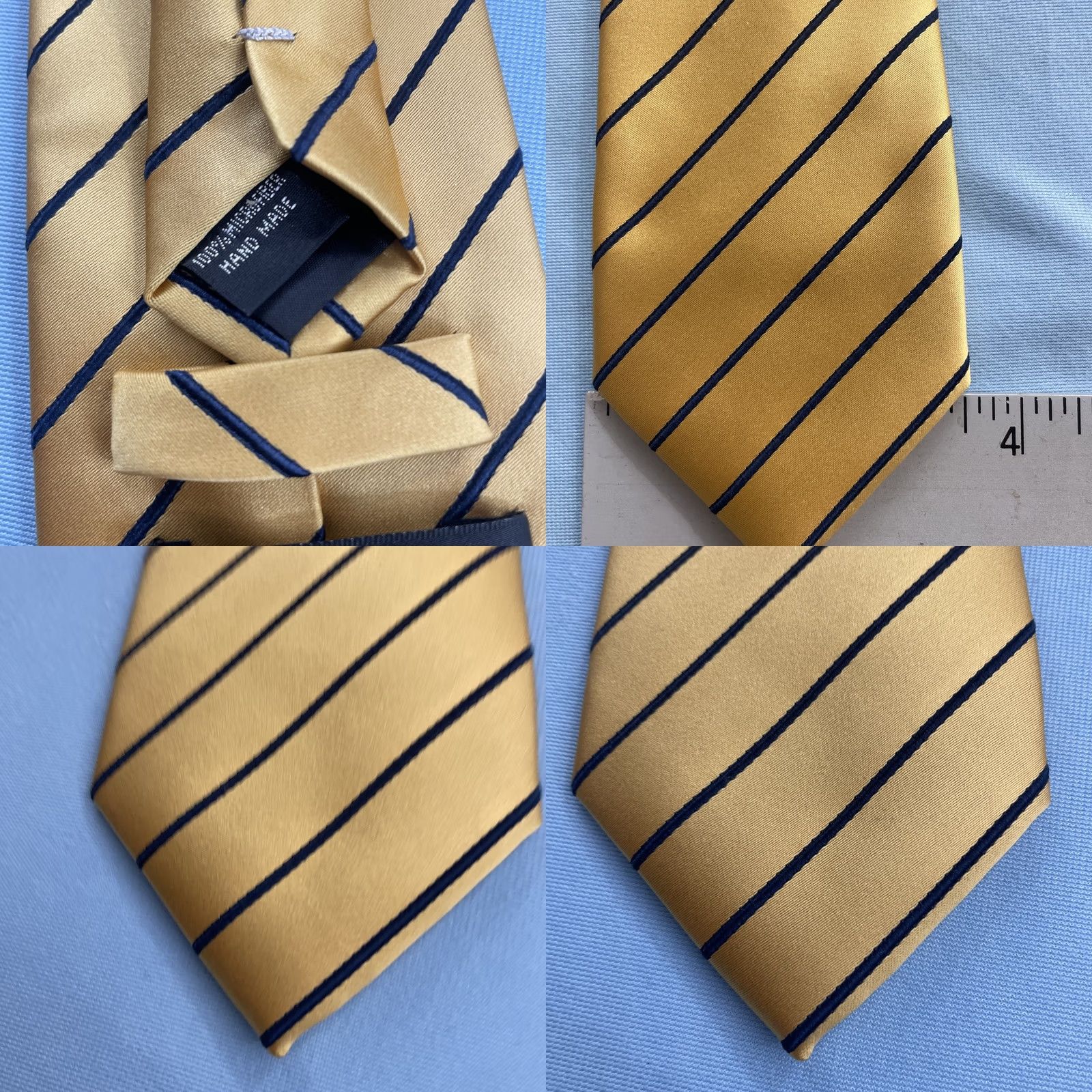 Vintage VINTAGE Puccini Necktie, Tie, 90s, Handmade, Microfiber Repp, Yellow Striped Blue, 3.5x62, Vintage, Boxer Cap? Size ONE SIZE - 8 Thumbnail